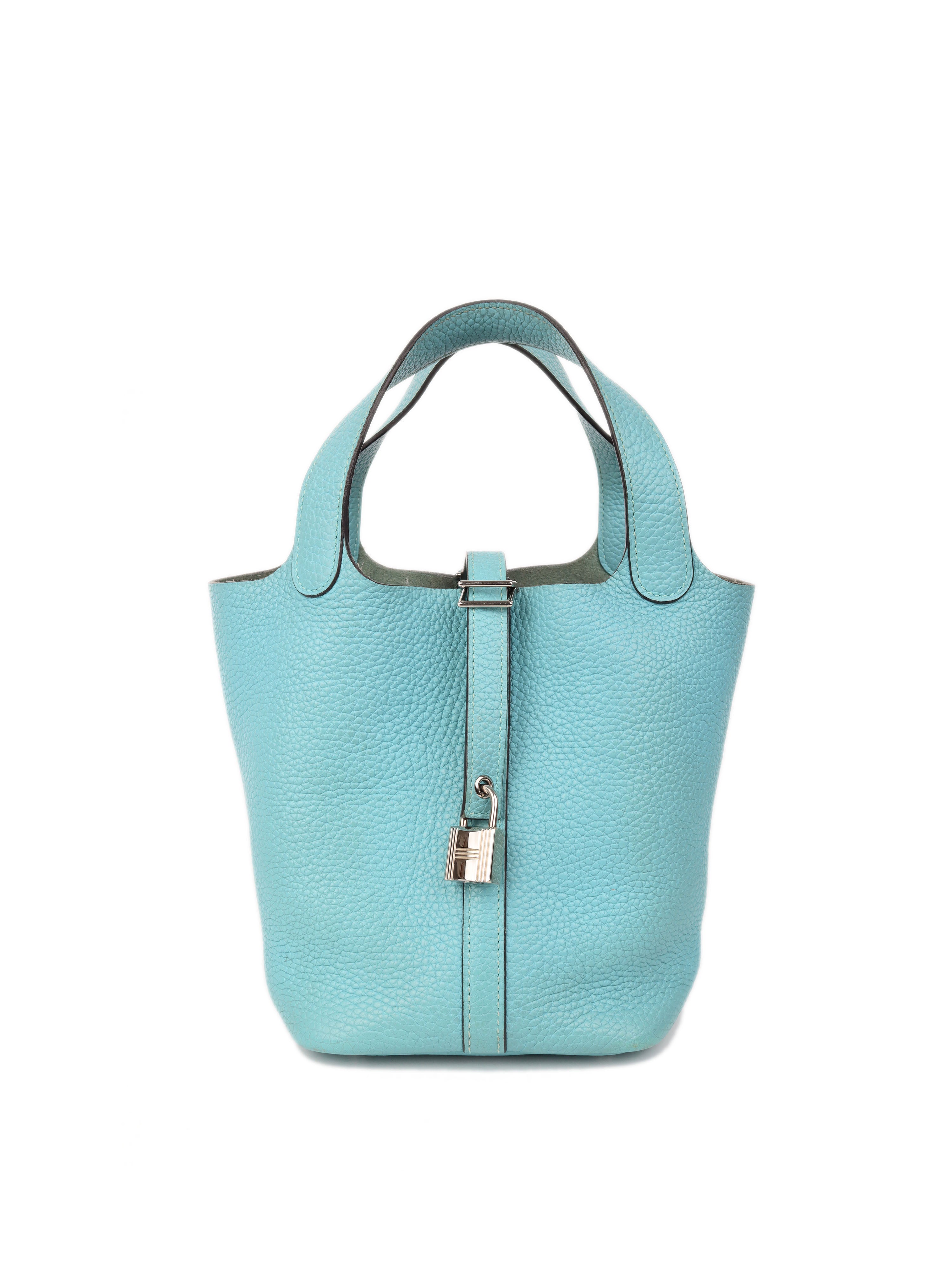 Authentic Hermes Picotin Lock 18 Bag - 3P Bleu Atoll with X Stamp & Palladium Hardware | Luxury Crossbody Tote for Women | Perfect for Everyday Use, Shopping & Travel