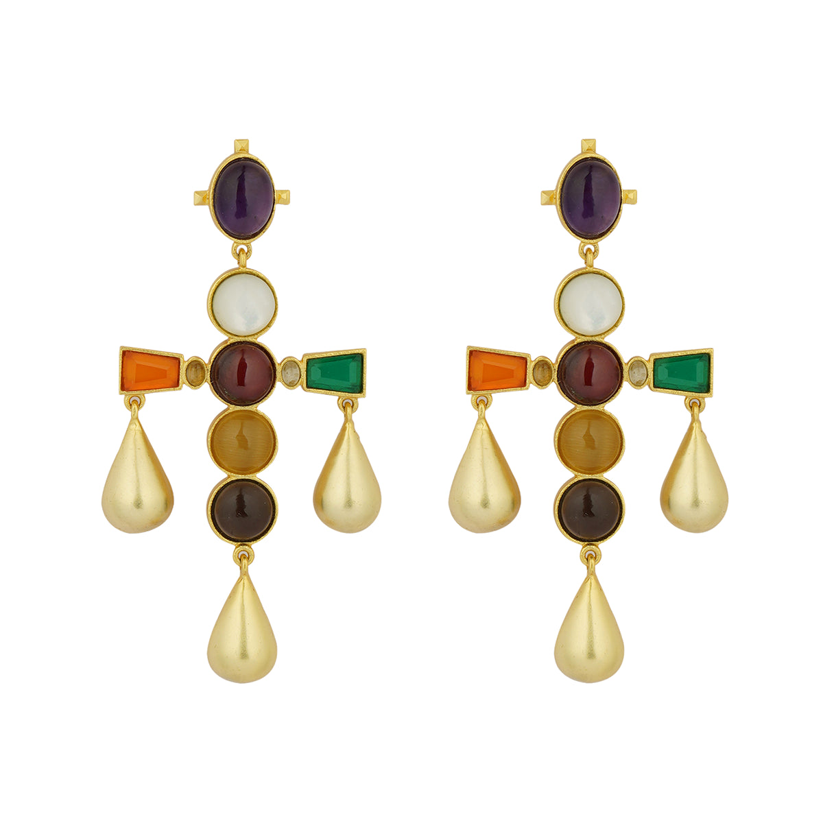Color Pop Navratna Earrings – Handmade Indian Gemstone Jewelry for Women | Perfect for Weddings, Parties & Festive Occasions