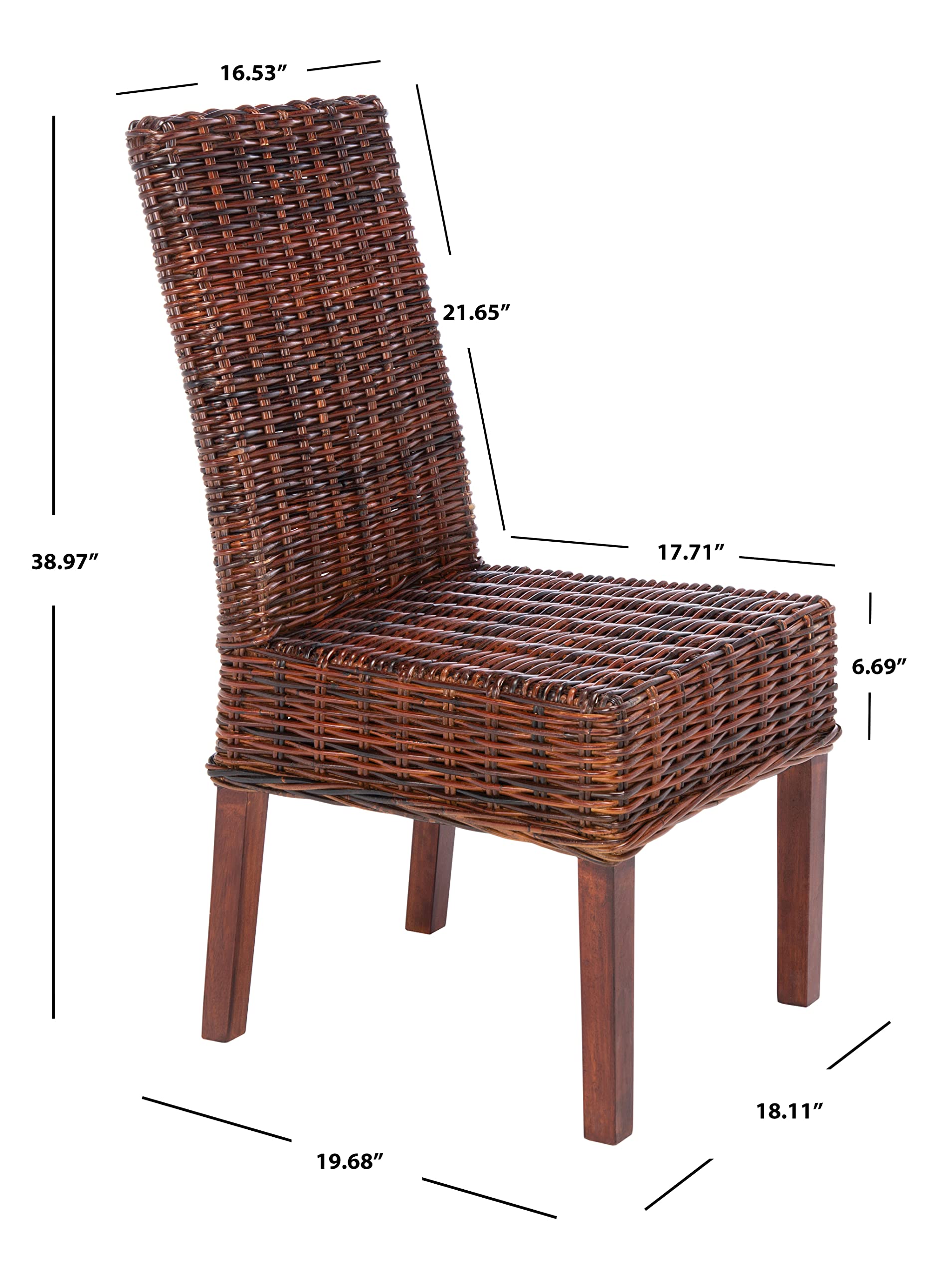 Safavieh Home Collection Aubrey Walnut Wicker Side Chair - Rustic Farmhouse Dining Chair for Kitchen, Patio & Outdoor Use - Handwoven Rattan Accent Chair with Wooden Frame
