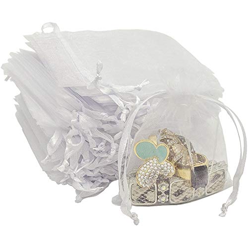Premium 100-Pack 6x8 Inch White Sheer Organza Drawstring Gift Bags - Jewelry, Candy, Wedding Favors & Party Treat Bags - Elegant Mesh Favor Pouches for Bridal Showers, Baby Showers & Birthday Party Decorations