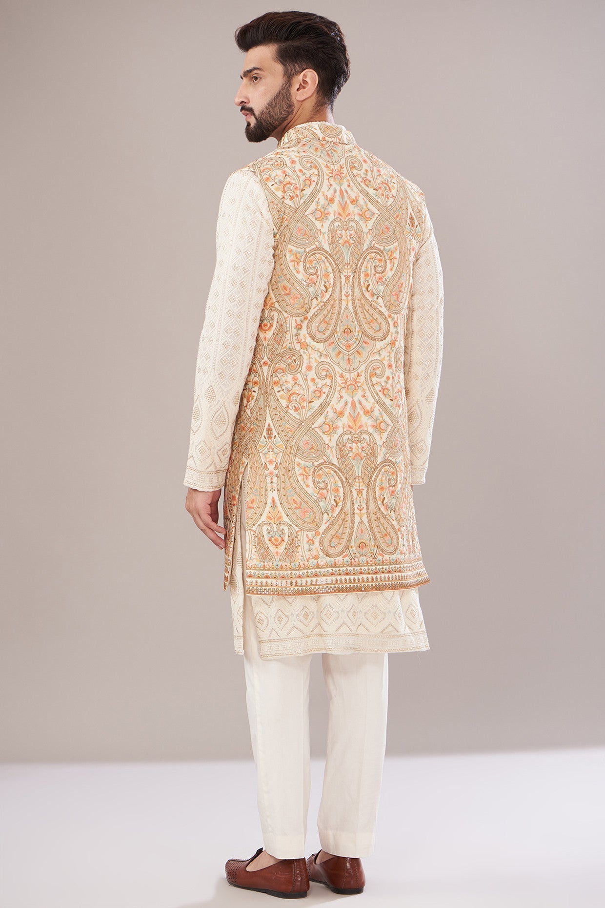 Ivory Embroidered Georgette Indo-Western Jacket for Women - Perfect for Weddings, Parties & Festive Occasions