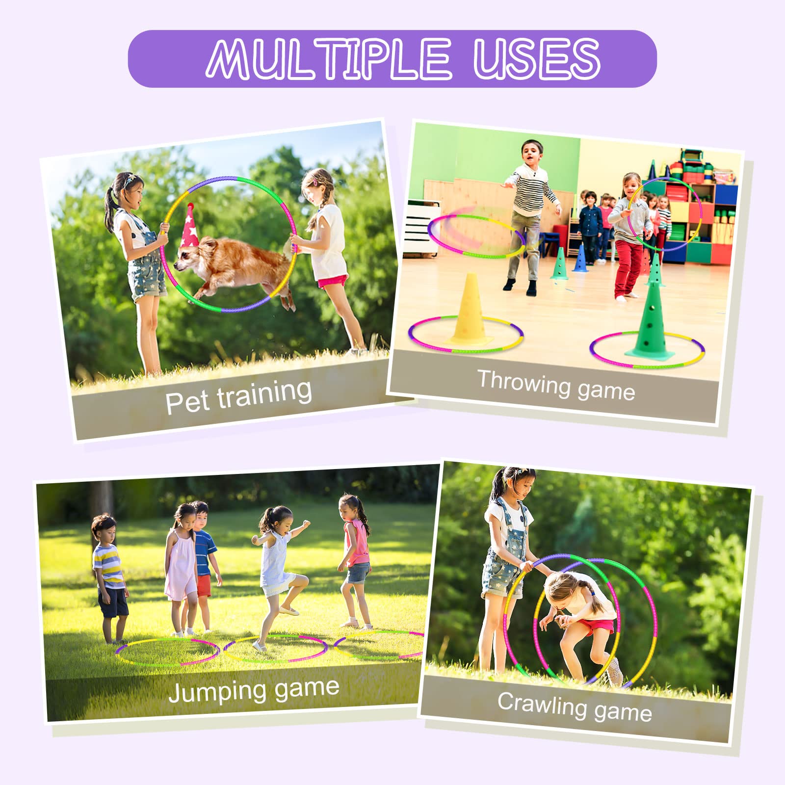 Hymaz Adjustable Kids & Adult Exercise Hoops - 4p/8p Detachable Plastic Rings with Weight for Gymnastics, School Sports & Outdoor Games - Perfect for Classroom Activities, Family Fitness & Playtime Fun