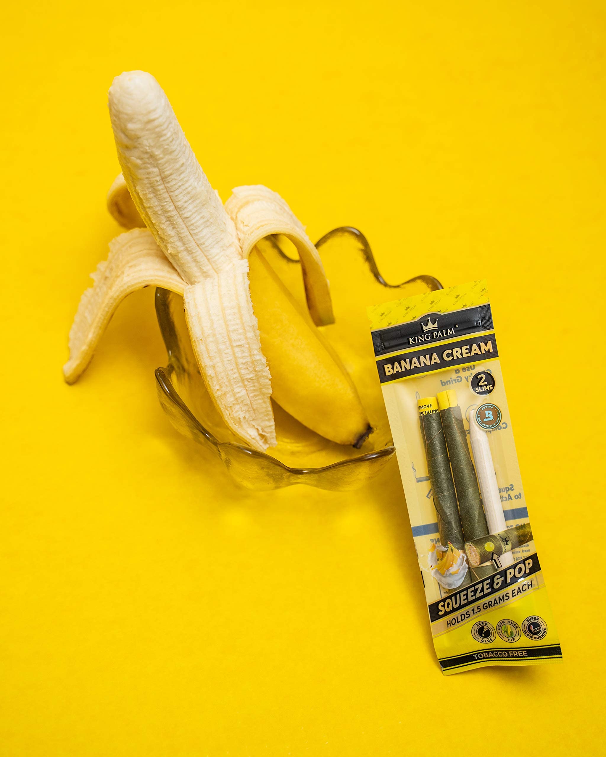 Organic Banana Cream Flavored King Palm SLIM Size Pre-Rolled Cones - 4 Packs (8 Rolls Total) - Natural Palm Leaf Wraps - Squeeze & Pop Design - Perfect for Relaxation, Social Gatherings & Outdoor Activities