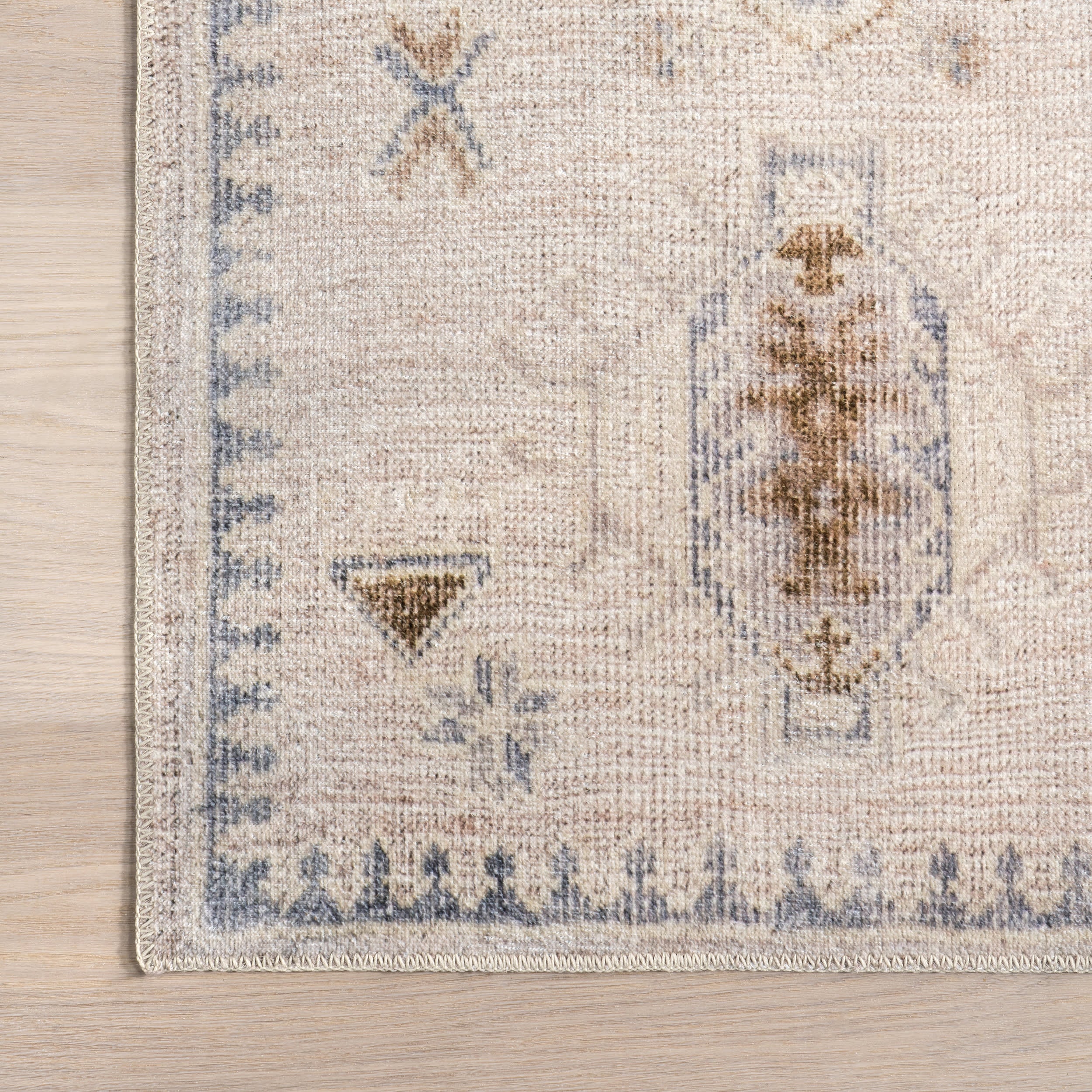 Brenda Hazy Heraldry Washable Rug - Soft & Durable Beige Area Rug for Living Room, Bedroom, or Nursery | Easy to Clean & Stain Resistant