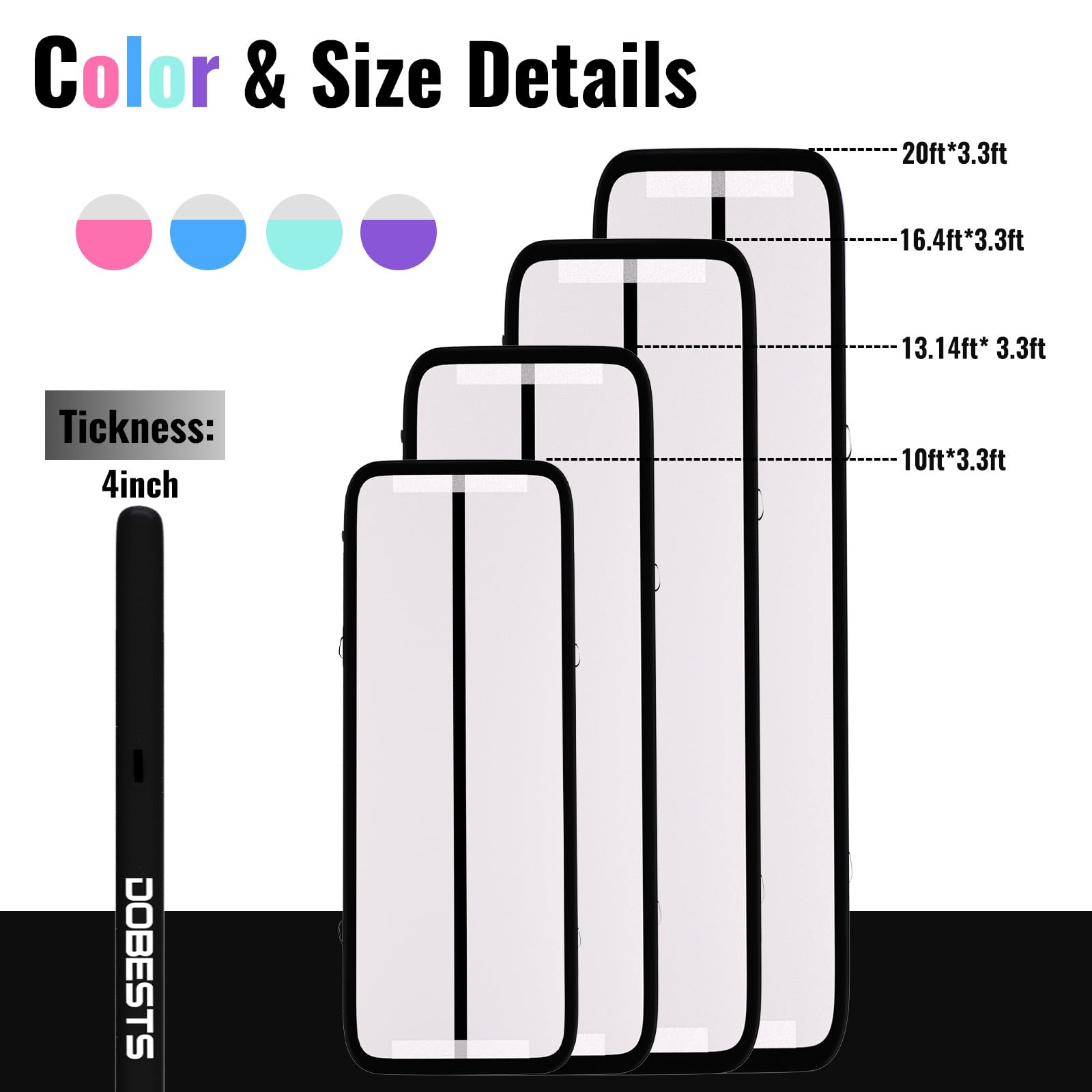 DOBESTS Inflatable Gymnastics Mat - 6.6ft to 20ft Air Track Tumbling Mat with Electric Pump - 4/8 Inch Thick for Home Gym, Cheerleading & Parkour Training - Perfect for Indoor/Outdoor Fitness & Gymnastics Practice
