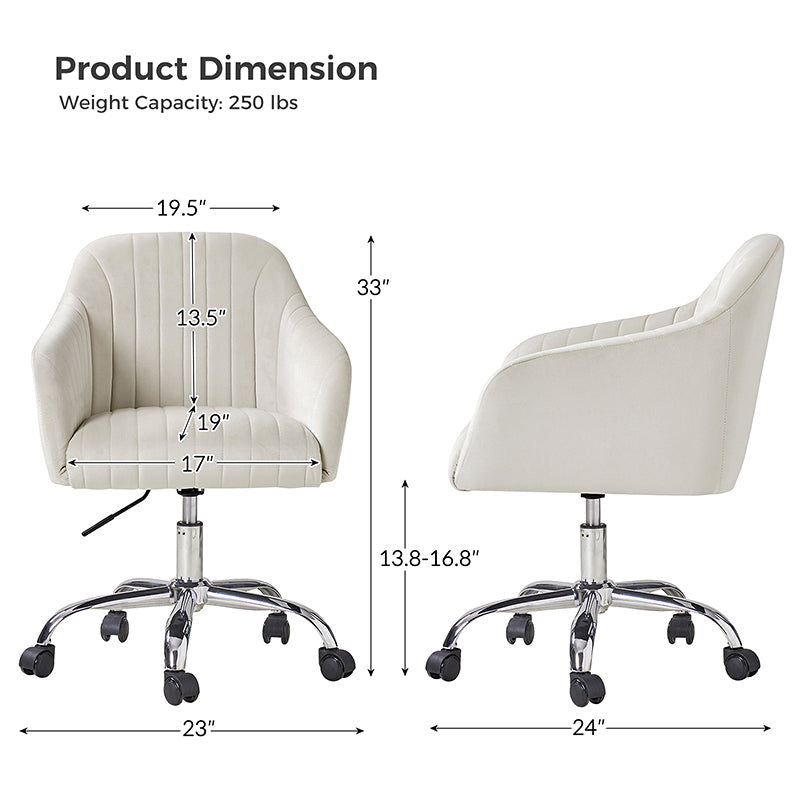 Theo Modern Velvet Office Chair with Tufted Back - Ergonomic Desk Chair for Home & Office Workspace, Comfortable Computer Gaming Chair for Long Hours Sitting