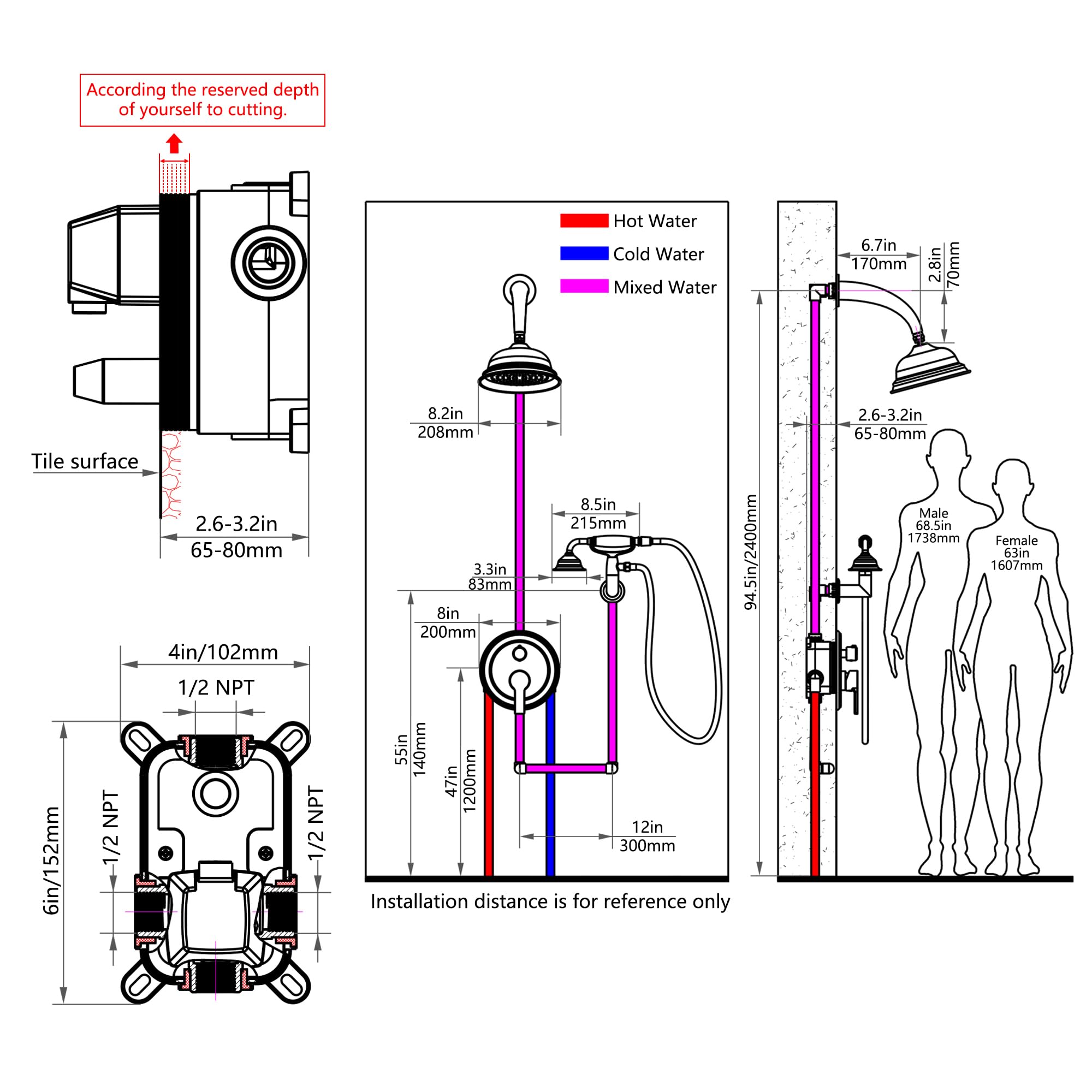 SKOWLL 8 Inch Rainfall Shower Head Set with Handheld Spray - Wall Mount Vintage Shower System, 2 Function Overhead Shower Kit in Polished Chrome - Perfect for Bathroom Renovation & Spa-Like Shower Experience