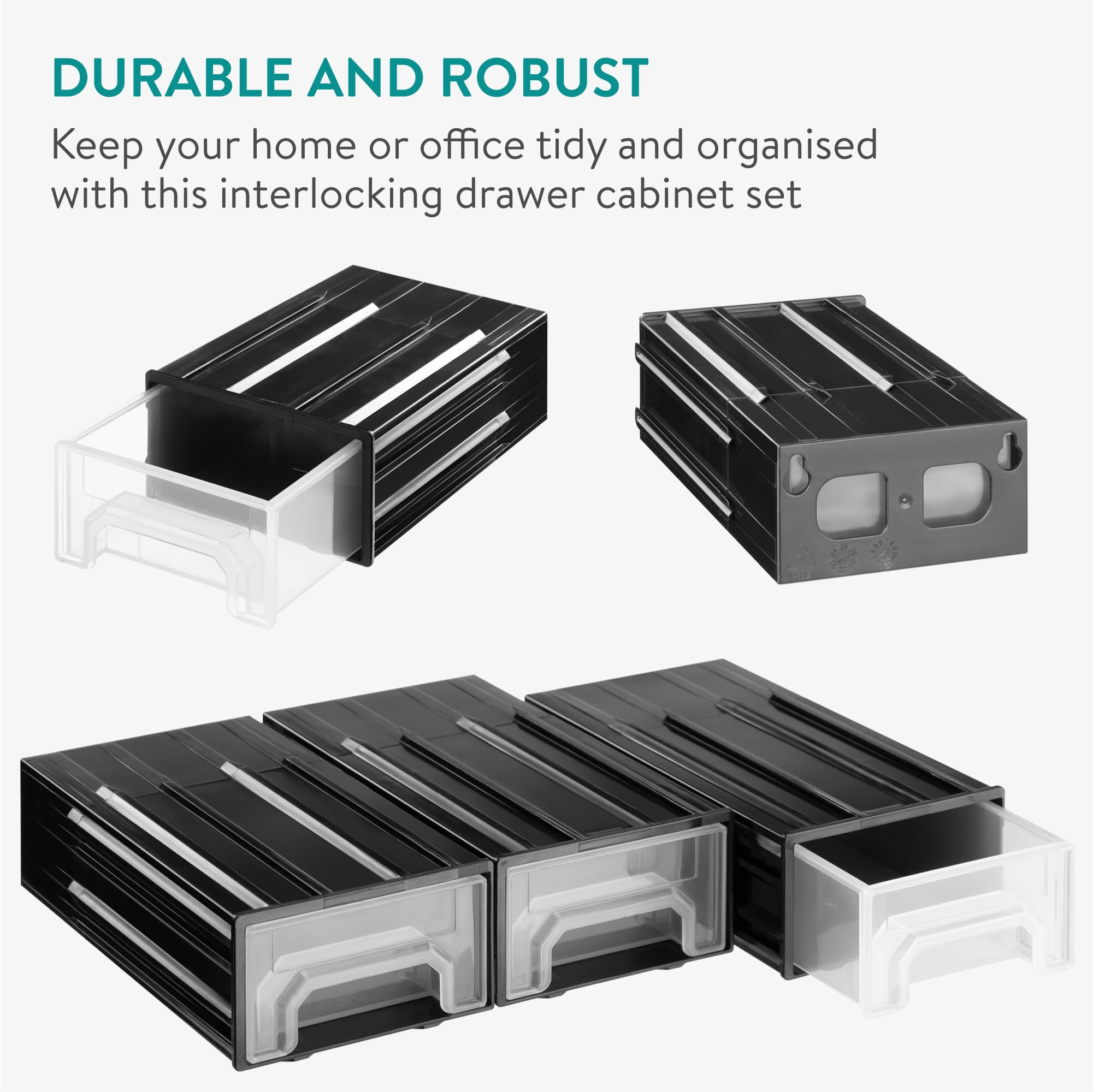 Navaris 6-Drawer Small Parts Organizer - Plastic Storage Box for Screws, Nails & Workshop Accessories - Black Compartment Organizer for DIY, Crafts & Home Improvement Projects