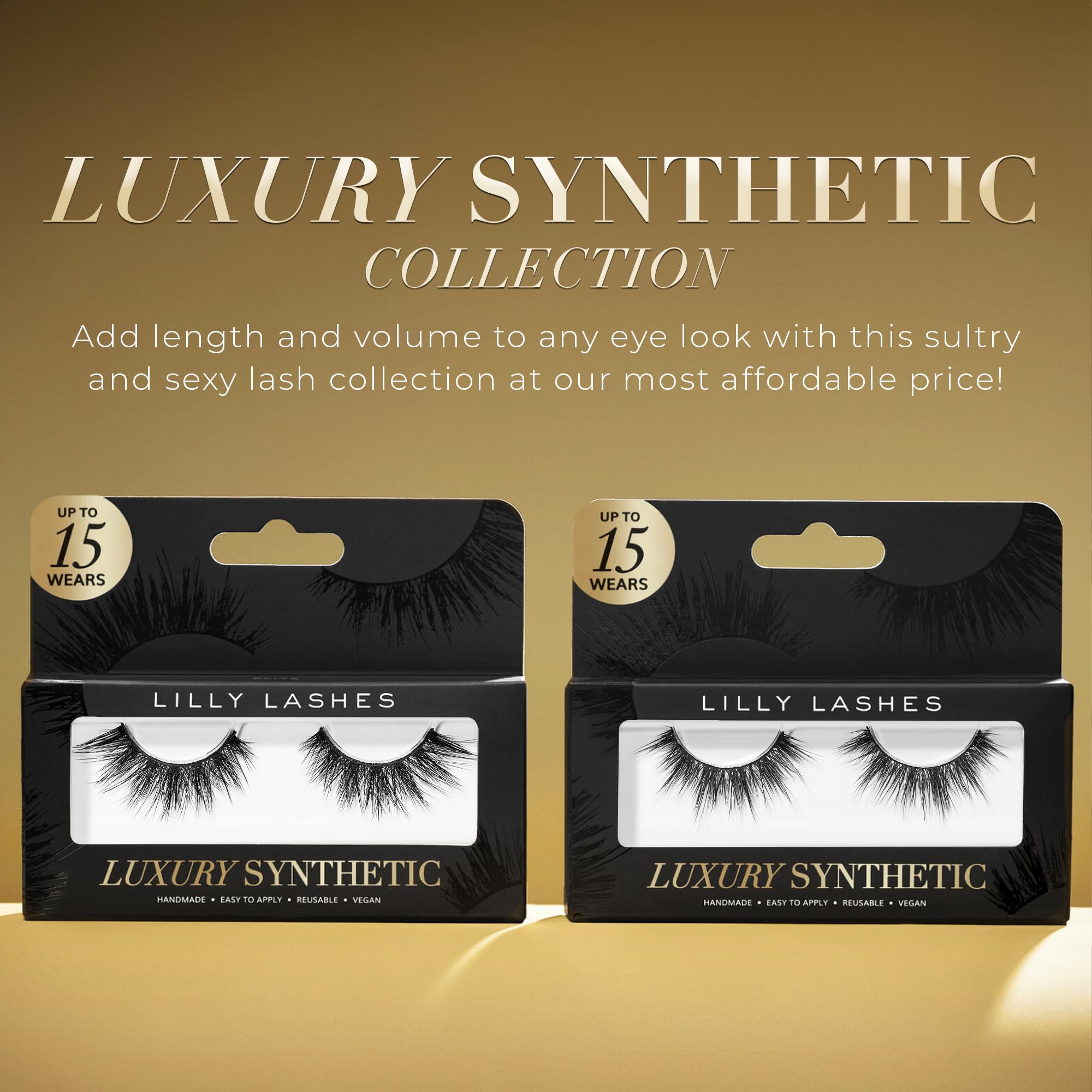 Lilly Lashes Luxury Synthetic LITE False Eyelashes - 16mm Full Length Cat Eye Lashes for Natural Volume & Flare Shape | Reusable 15 Times | Perfect for Parties, Weddings & Special Occasions (Allure)