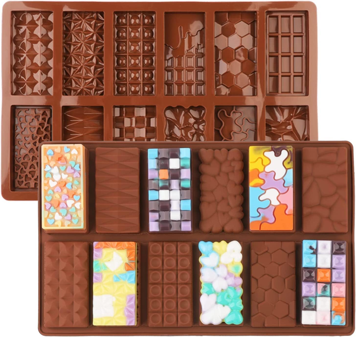 LEGACYCART 12 Cavity Silicone Chocolate Mold - Heart, Puzzle & Pyramid Shapes for DIY Candy Bars, Waffles & Wax Melts | Food Grade, Reusable & Non-Stick | Perfect for Valentine's Day, Baking & Candle Making