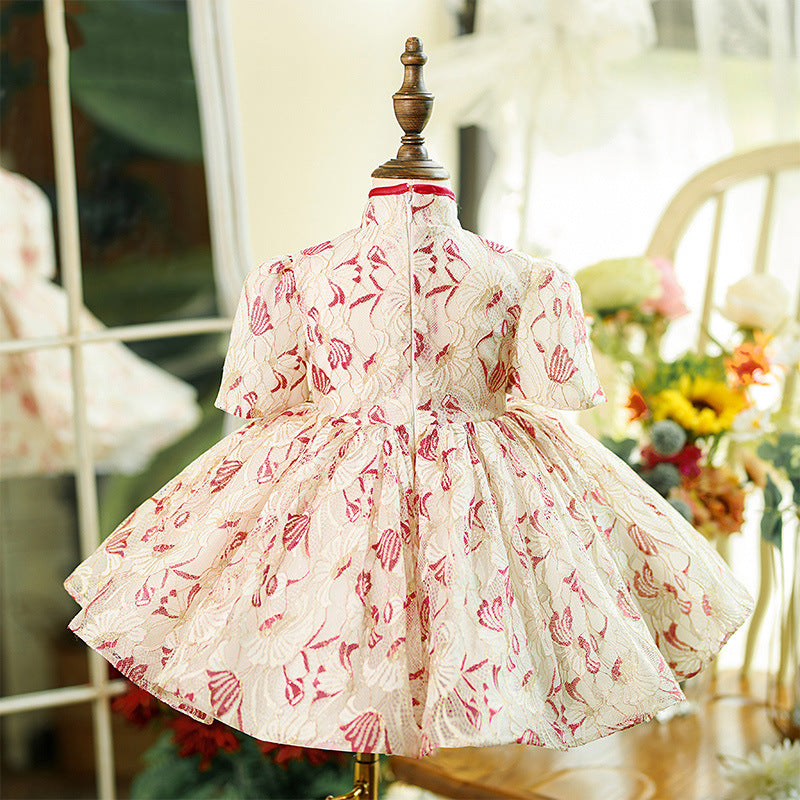Adorable Floral Disc Button Baby Girl Birthday Dress - Toddler Party Gown for Special Occasions & Evening Events