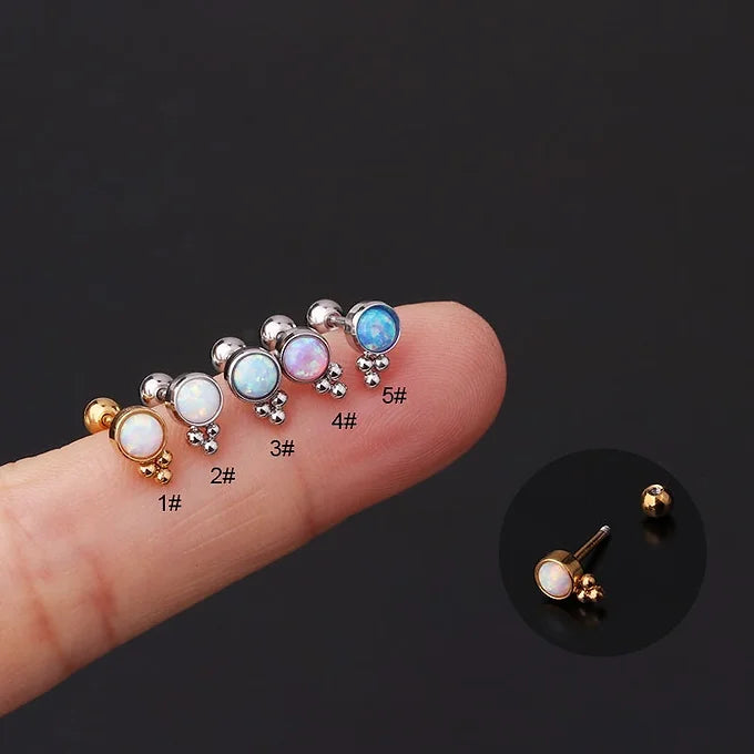 20G Cartilage Opal Stud Earring - Conch Tragus Helix Earrings for Women | Hypoallergenic Surgical Steel Body Jewelry | Perfect for Daily Wear, Parties & Gifts