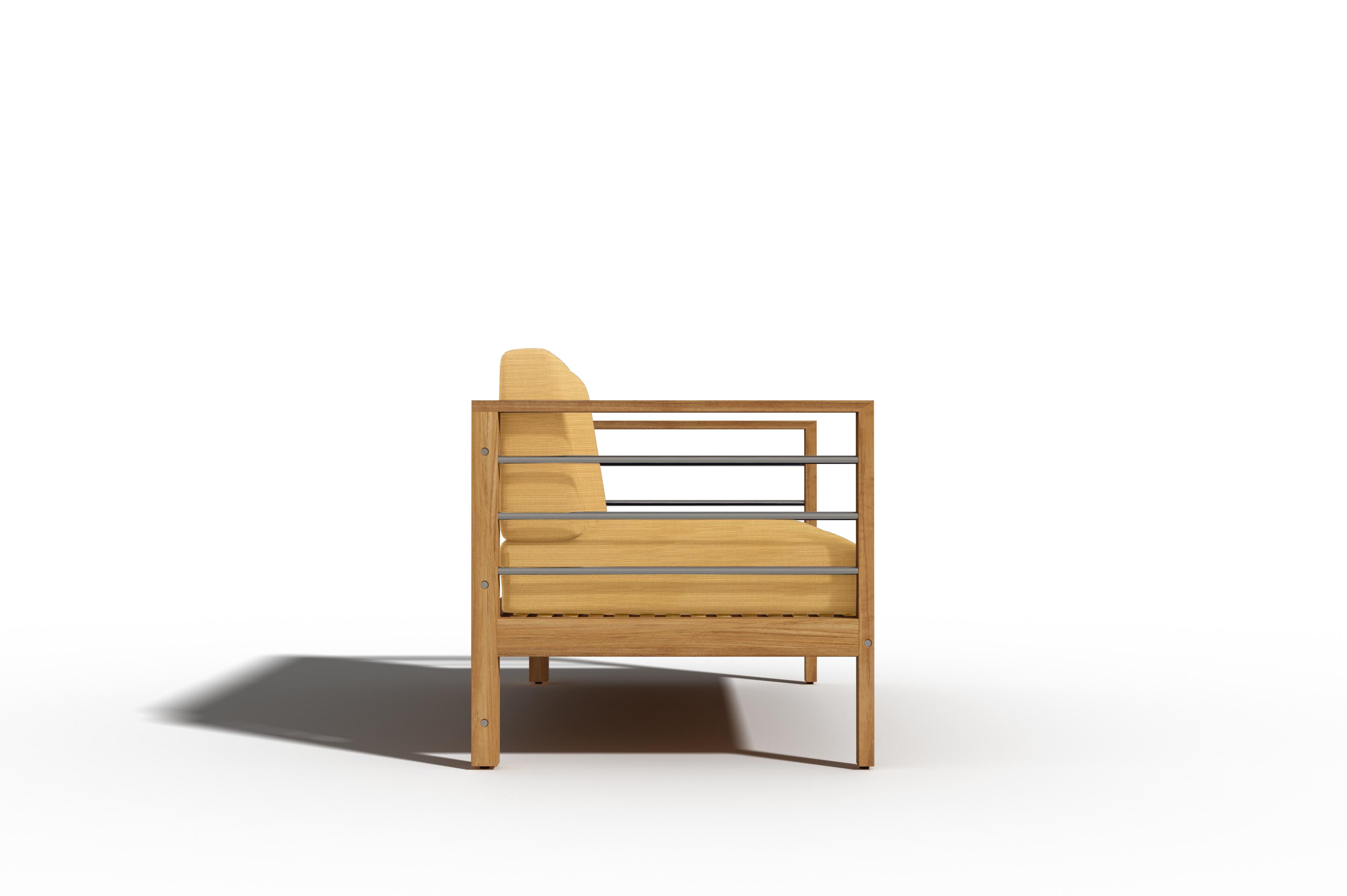Premium Leon 3-Person Teak Outdoor Sofa Set with Weather-Resistant Sunbrella Dupione Cornsilk Cushions - Patio, Garden & Poolside Lounge Furniture for Backyard, Deck or Outdoor Living Space