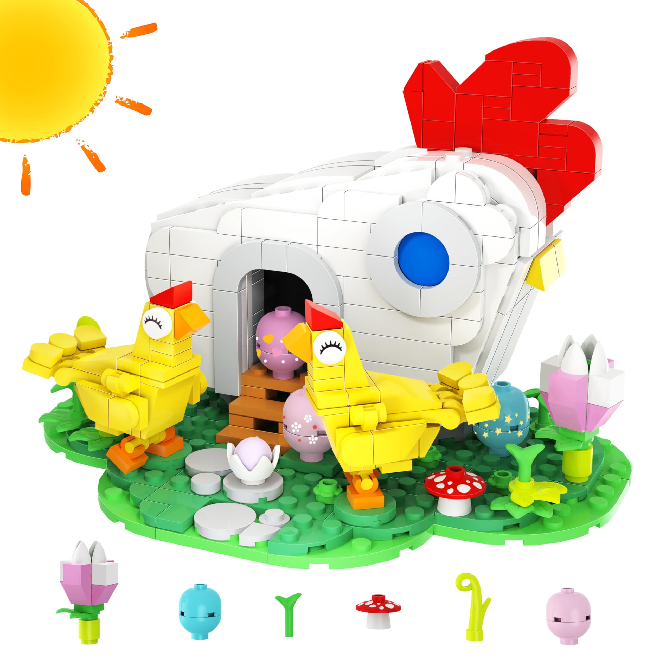 Easter Chicks Farm Henhouse Building Kit - 469PCS Creative STEM Toys for Boys & Girls Age 6+, Easter Basket Stuffers & Egg Fillers, Educational Building Bricks with Flowers & Eggs - Perfect for Easter Gifts, Kids Playtime & Farm Animal Learning Activities