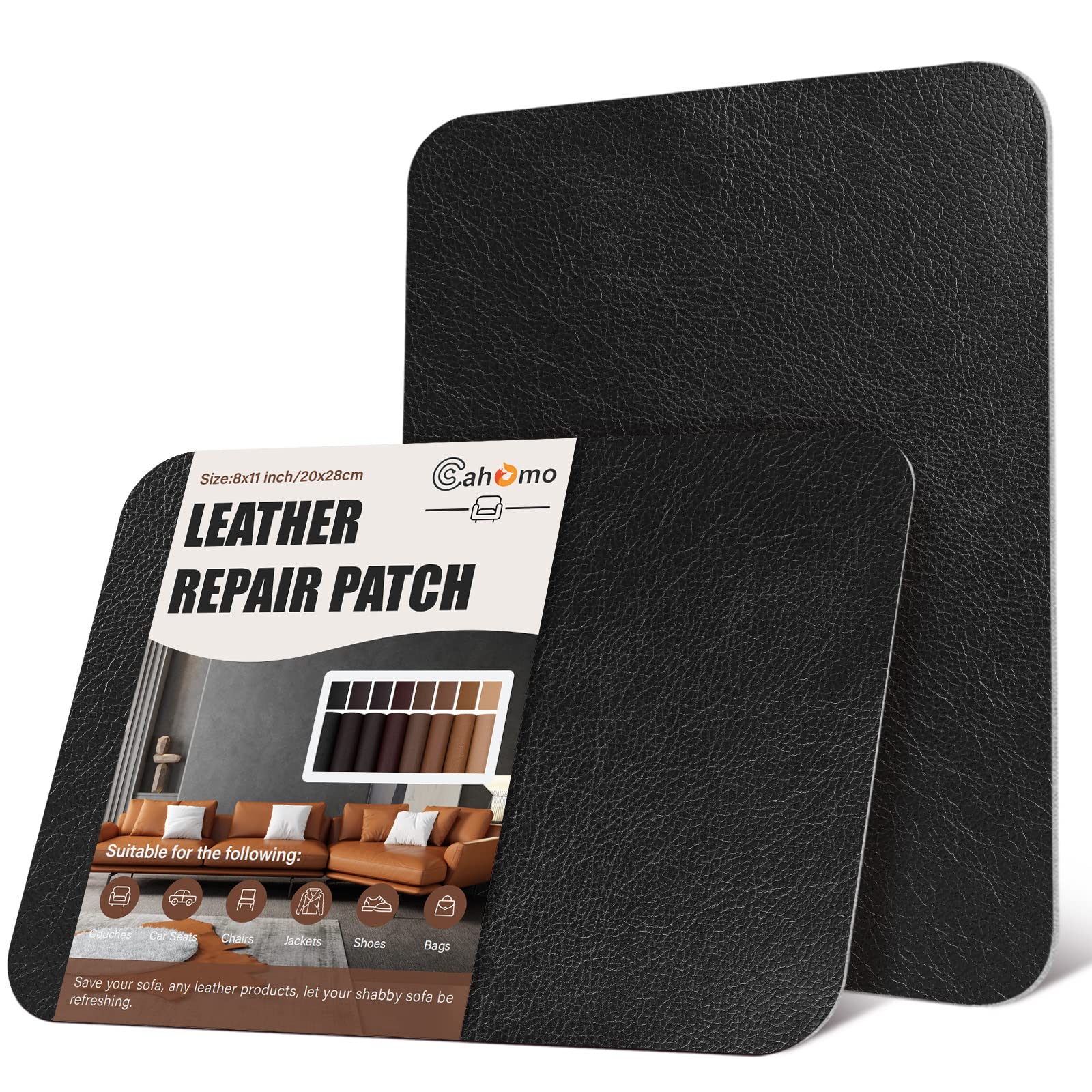 Self-Adhesive Leather Repair Patches for Furniture - 2 Pack 8x11 Inch Vinyl Leather Repair Kit - Fix Couches, Car Seats, Handbags, Jackets & Chairs (Black) - Perfect for Home, Office & Vehicle Interior Restoration