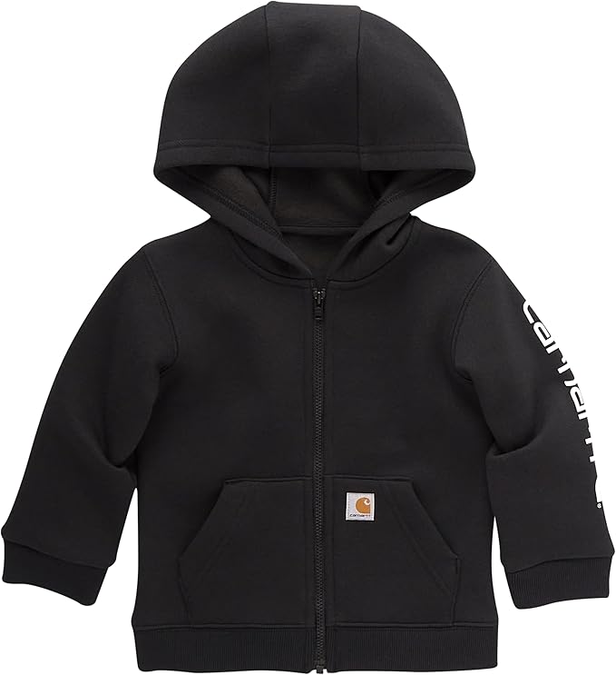 Carhartt Men's Long Sleeve Full Zip Hoodie with Logo - Black | Warm Fleece Lined Sweatshirt for Work, Outdoor & Casual Wear