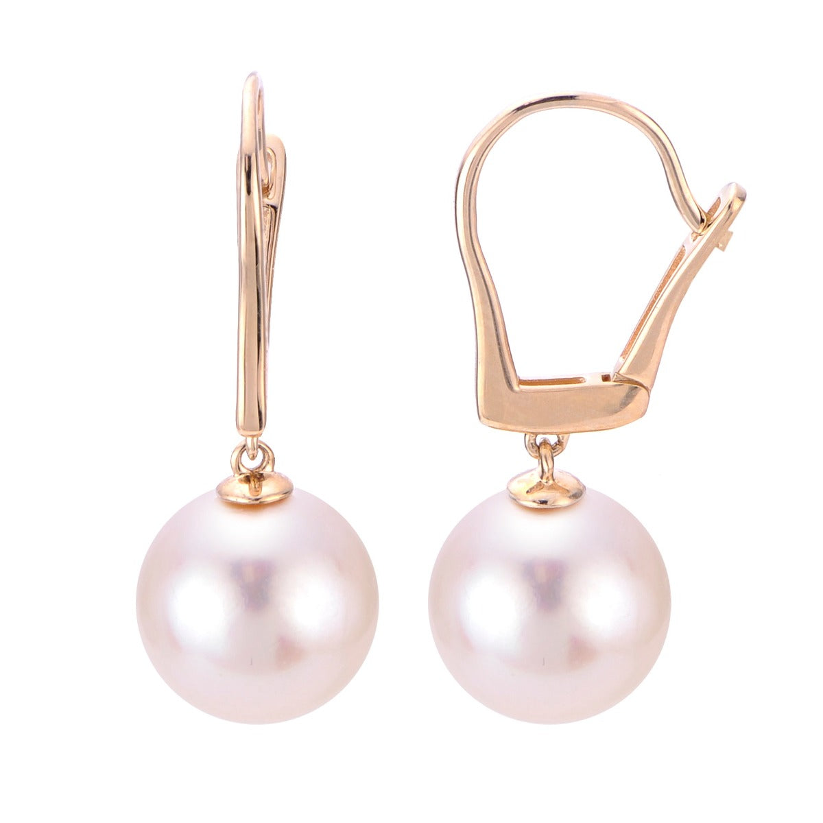 14K Yellow Gold Freshwater Pearl Drop Leverback Earrings for Women - Elegant Gift for Wedding, Party & Special Occasions