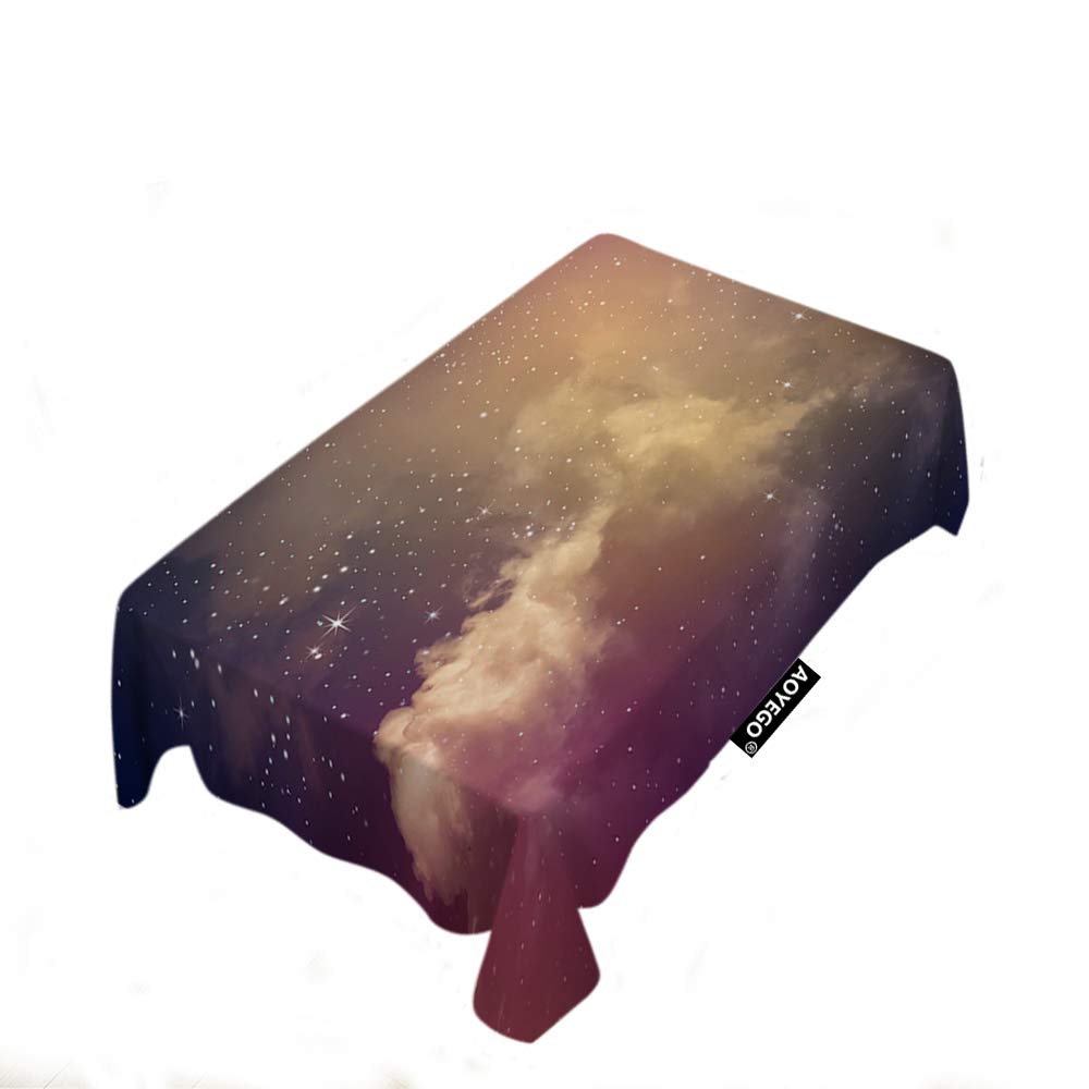 AOYEGO Starry Night Sky Tablecloth with Clouds and Stars - 50x72 Inch Rectangle Polyester Table Cover for Indoor Outdoor Home Decor, Party, Picnic, Wedding, and Romantic Dinner Decorations