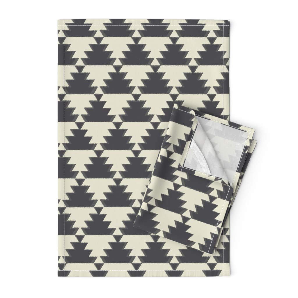 Premium Printed Tea Towel - Linen Cotton Canvas with Kilim Geometric Ikat Triangle Design | Decorative Kitchen Towel for Drying Dishes, Gift Wrapping & Home Decor
