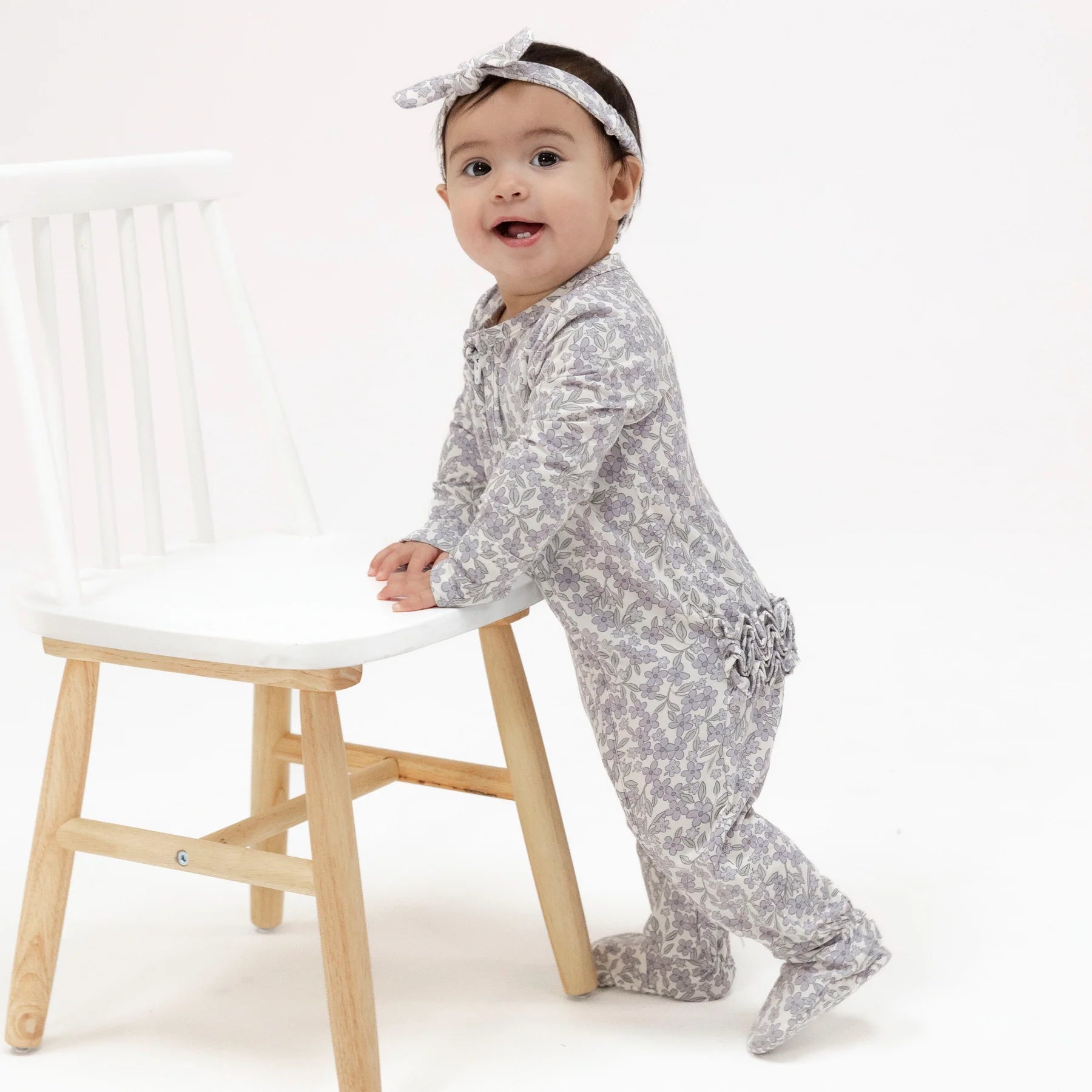 Forget Me Not Floral Baby Zipper Ruffle Footie - Soft & Comfortable Newborn Sleepwear for Girls & Boys - Perfect for Nursery, Photo Shoots & Special Occasions