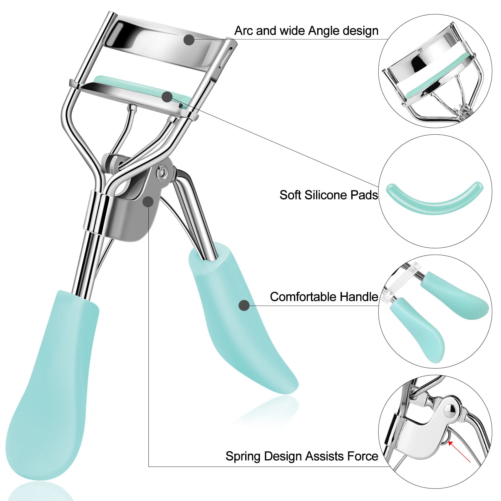 Premium Eyelash Curler with Comb & Brush - Universal Fit for All Eye Shapes, 5PCS Silicone Refill Pads - Long Lasting Natural Lash Curler for Women (Blue) | Perfect for Daily Makeup, Bridal Looks & Gift Giving