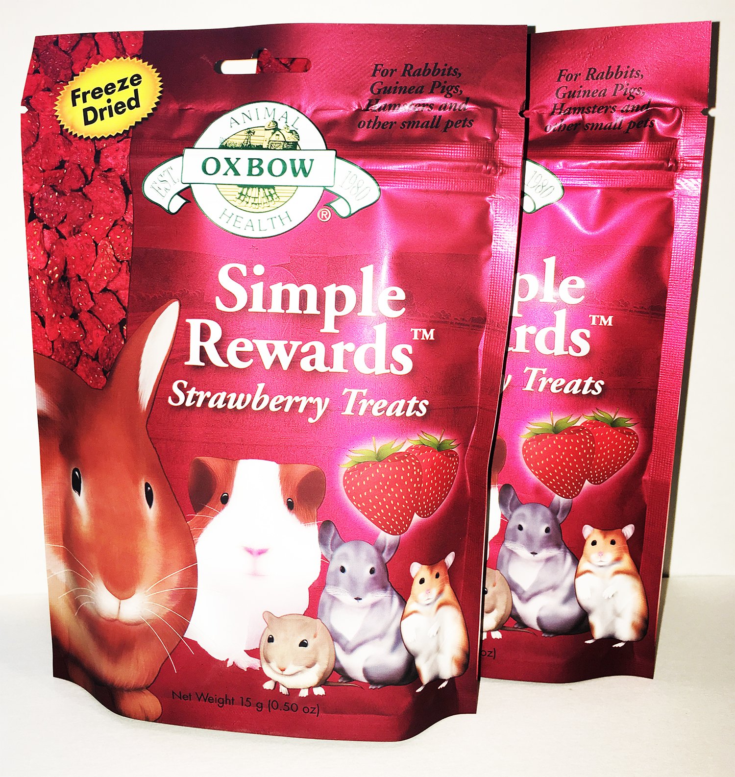 2 Pack Oxbow SIMPLE REWARDS STRAWBERRY Flavor Small Animal Treats - Healthy Snack for Rabbits, Guinea Pigs & Hamsters (2 x 0.5 oz) - Perfect for Training Rewards & Bonding Time with Your Pet