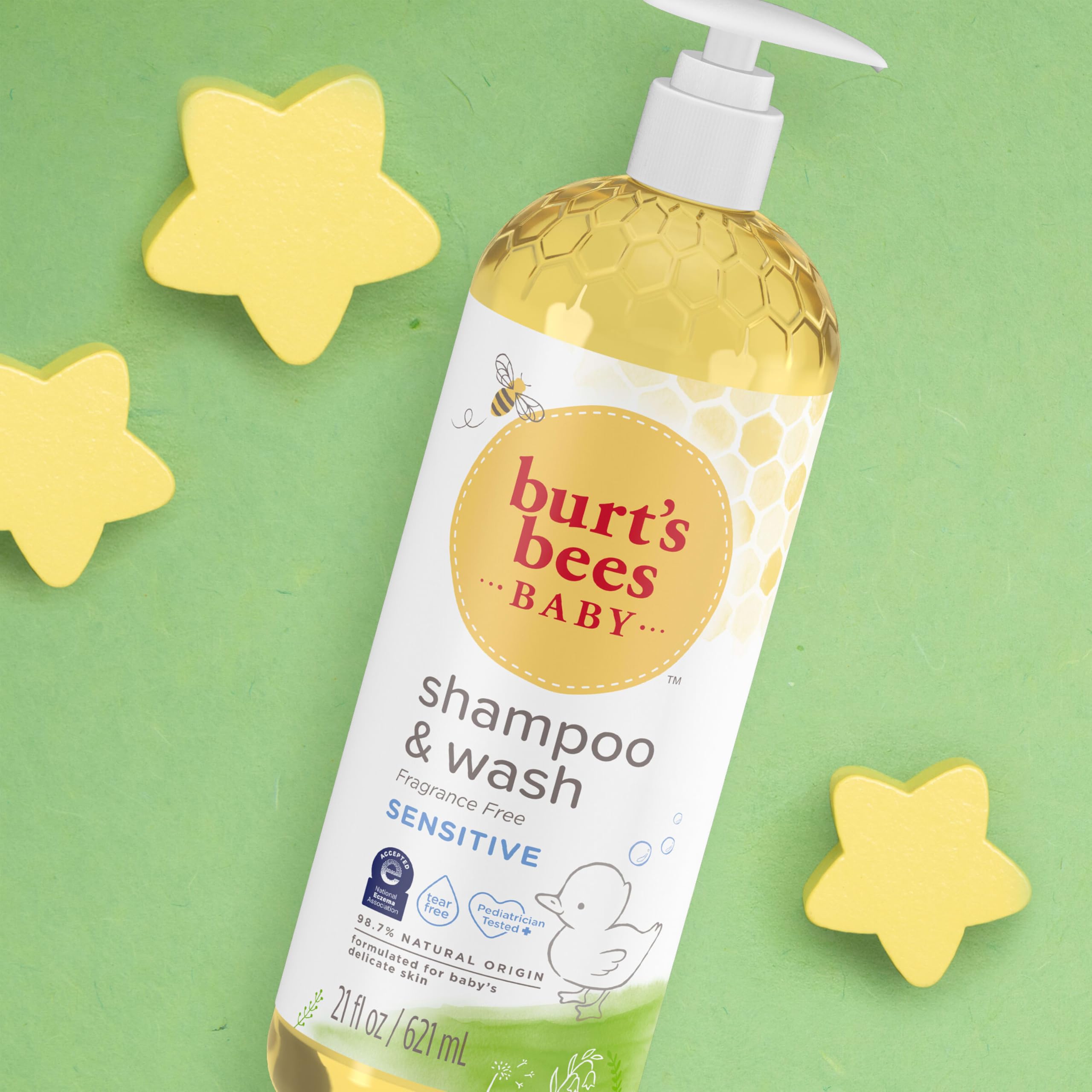 Burt's Bees Baby Shampoo & Body Wash for Sensitive Skin - Fragrance Free, Tear Free, Pediatrician Tested, 98.9% Natural Origin, 21 Fl Oz - Gentle Cleansing for Newborns & Toddlers During Bath Time