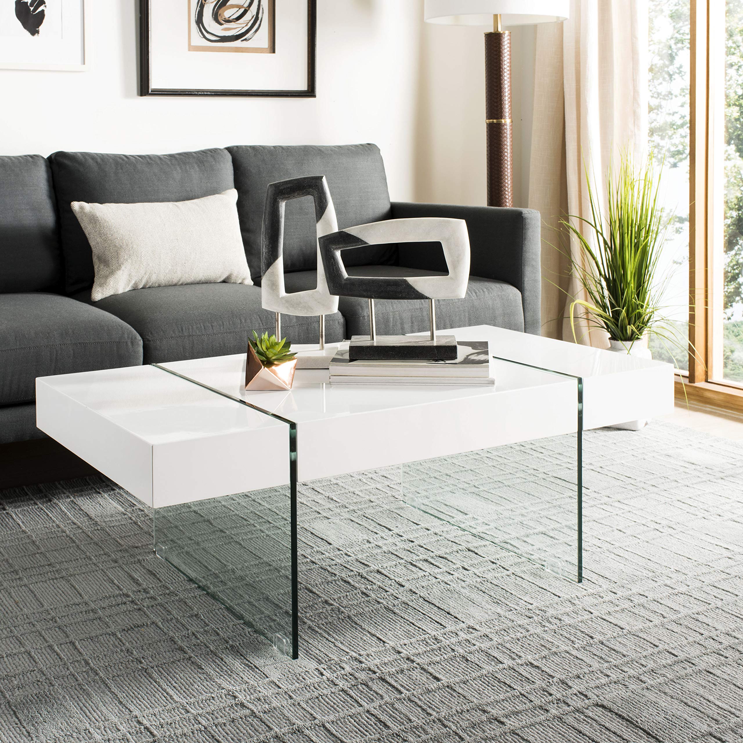 Safavieh Jacob White Modern Glass Leg Coffee Table - Stylish Living Room Furniture for Small Spaces & Contemporary Home Decor