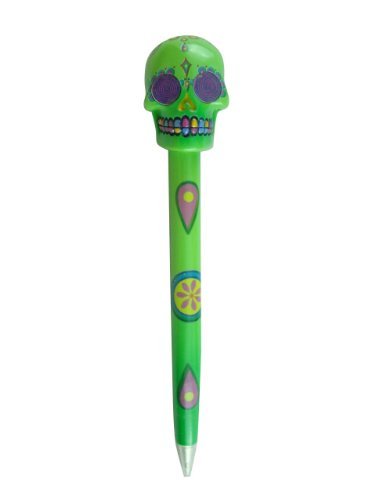 Fun Candy Skull Pen - Black Ink Ballpoint Novelty Gift (Green) - Perfect for Halloween, Parties & Office Supplies