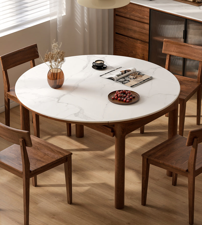 Solid Black Walnut & Ash Wood Folding Dining Table - Extendable Rock Plate Design for Small Spaces, Apartments & Outdoor Dining
