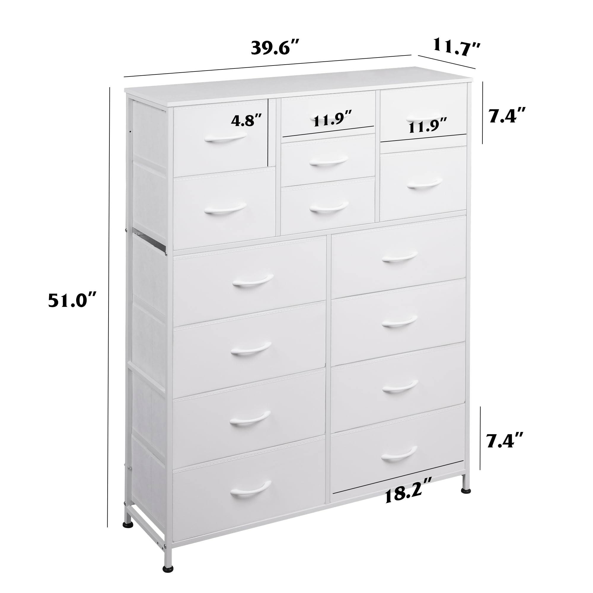 WLIVE Tall White Dresser with 15 Deep Drawers - Fabric Storage Tower Cabinet for Bedroom, Closet, Hallway, Entryway & Office - Sturdy Metal Frame & Wooden Top - Perfect for Organizing Clothes, Accessories & Home Essentials