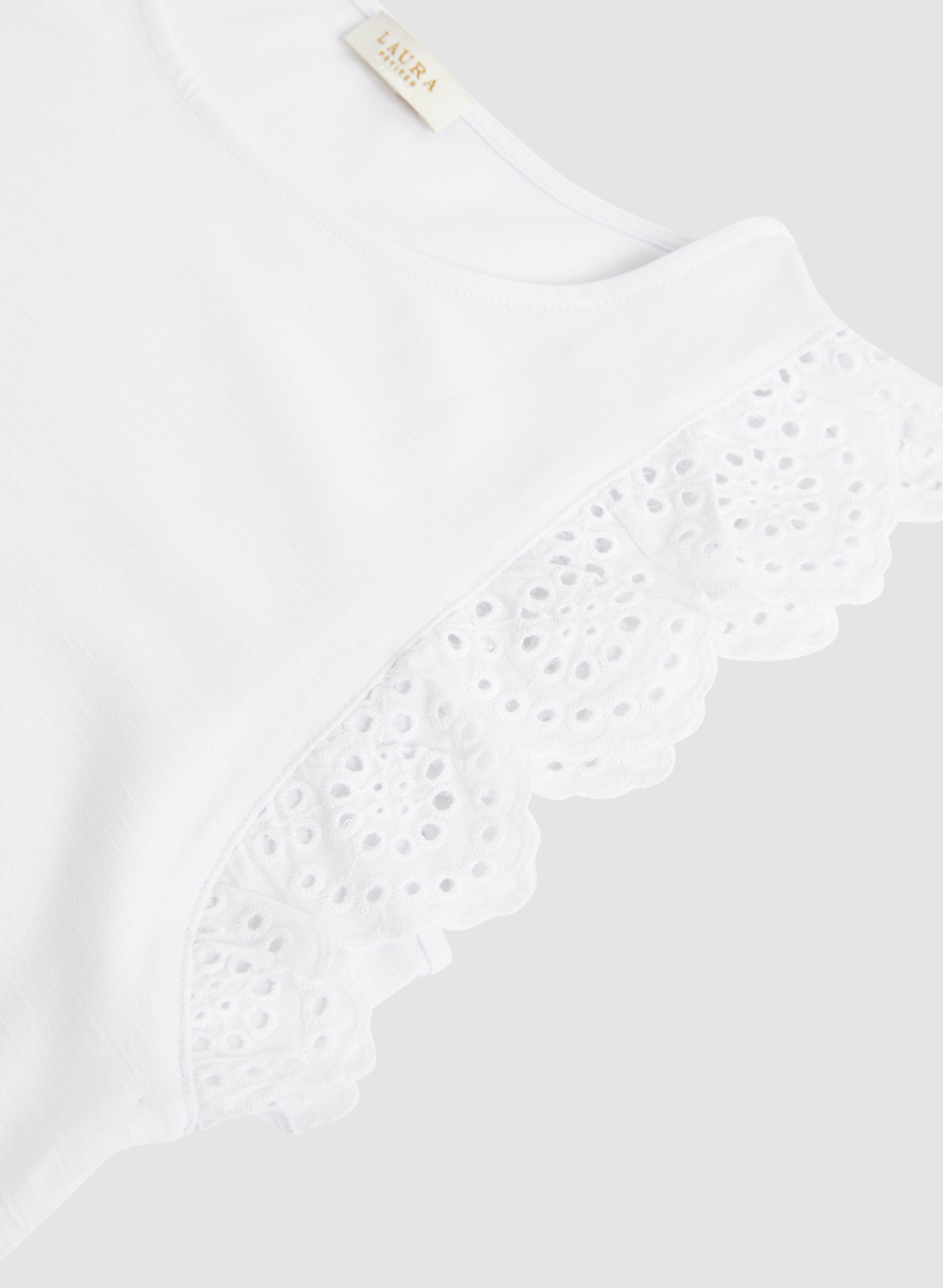 Eyelet Cap Sleeve Tee for Women - Breathable Summer Tops with Lace Detailing - Casual & Chic Shirt for Outings, Dates, and Beach Wear