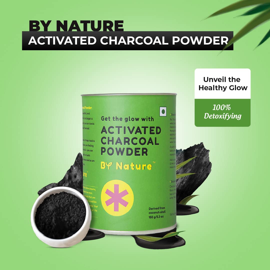 By Nature - Premium Activated Charcoal Powder 150g (5.3oz) | Food Grade Coconut Shell Charcoal | Teeth Whitening, Skin Detox & Oral Care | Natural Stain Remover for Teeth, Face Mask & Body Cleansing | Perfect for Dental Care, Skincare & Detox Routines