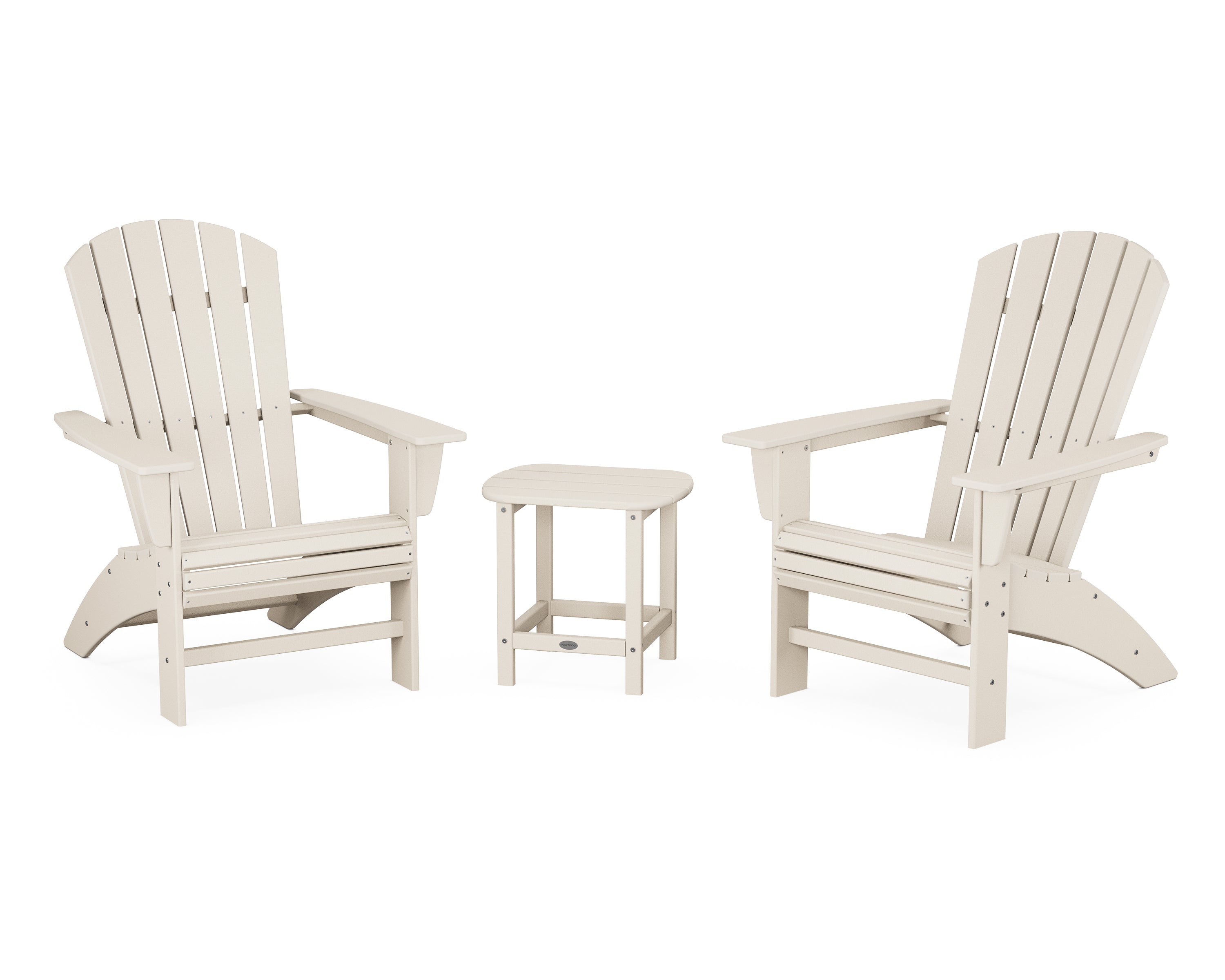 POLYWOOD Nautical 3-Piece Curveback Adirondack Chair Set - Outdoor Patio Furniture for Beach, Poolside & Garden Relaxation