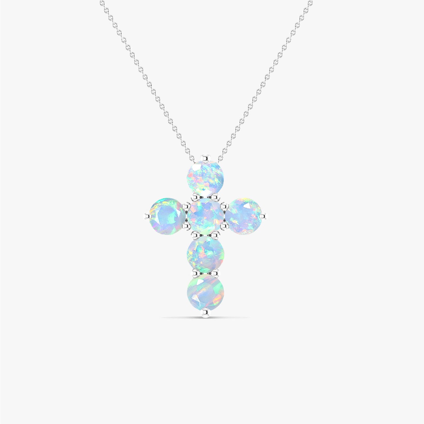 White Opal Gemstone Cross Pendant Necklace - Elegant Sterling Silver Jewelry for Women, Perfect for Church, Weddings & Everyday Wear