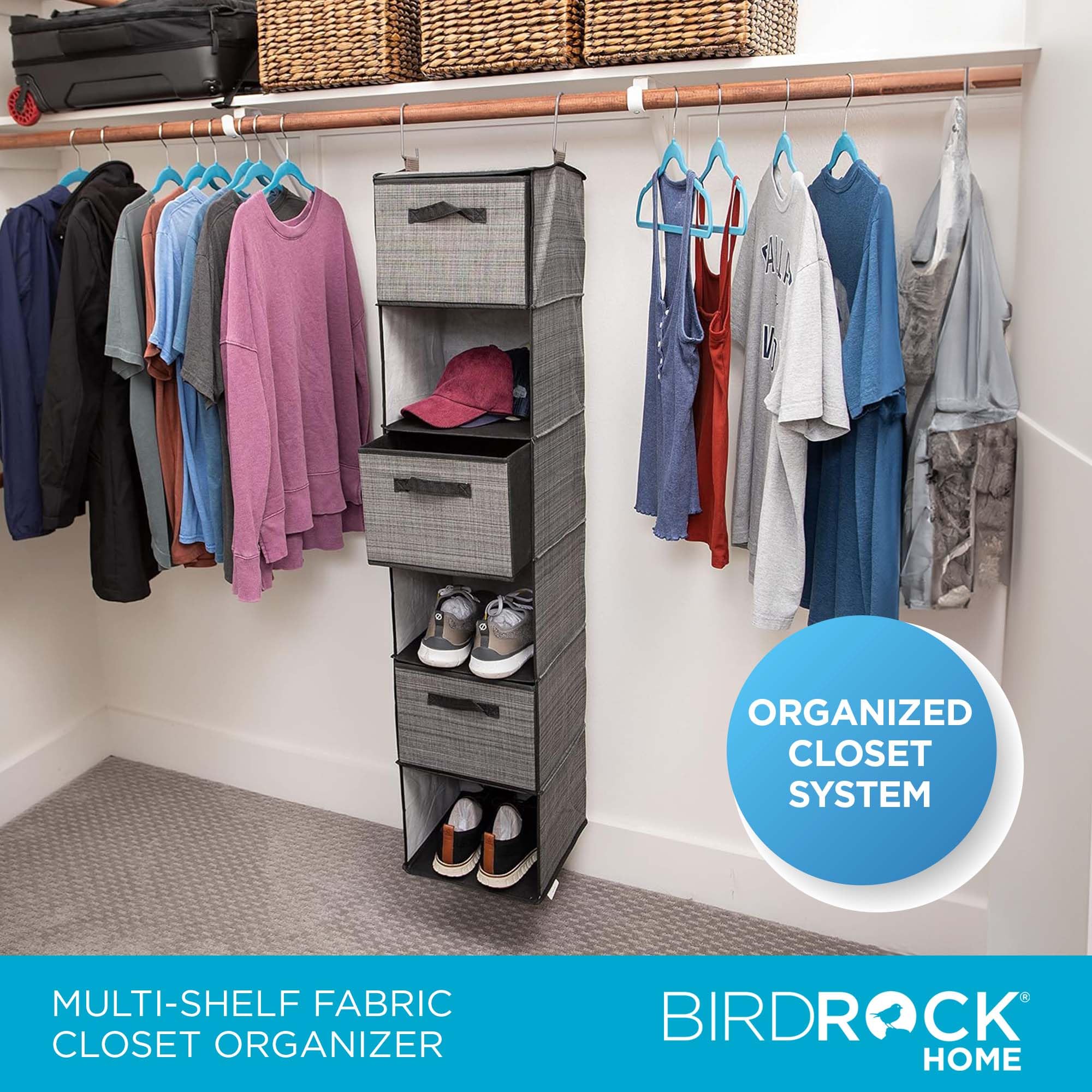 Best Hanging Closet Organizer with 3 Drawers & 6 Shelves - Space-Saving Fabric Storage for Clothes, Sweaters, Shoes & Accessories - Perfect for College Dorms, Kids' Rooms & Small Spaces - Grey - Ideal for Bedroom, Closet & Apartment Organization