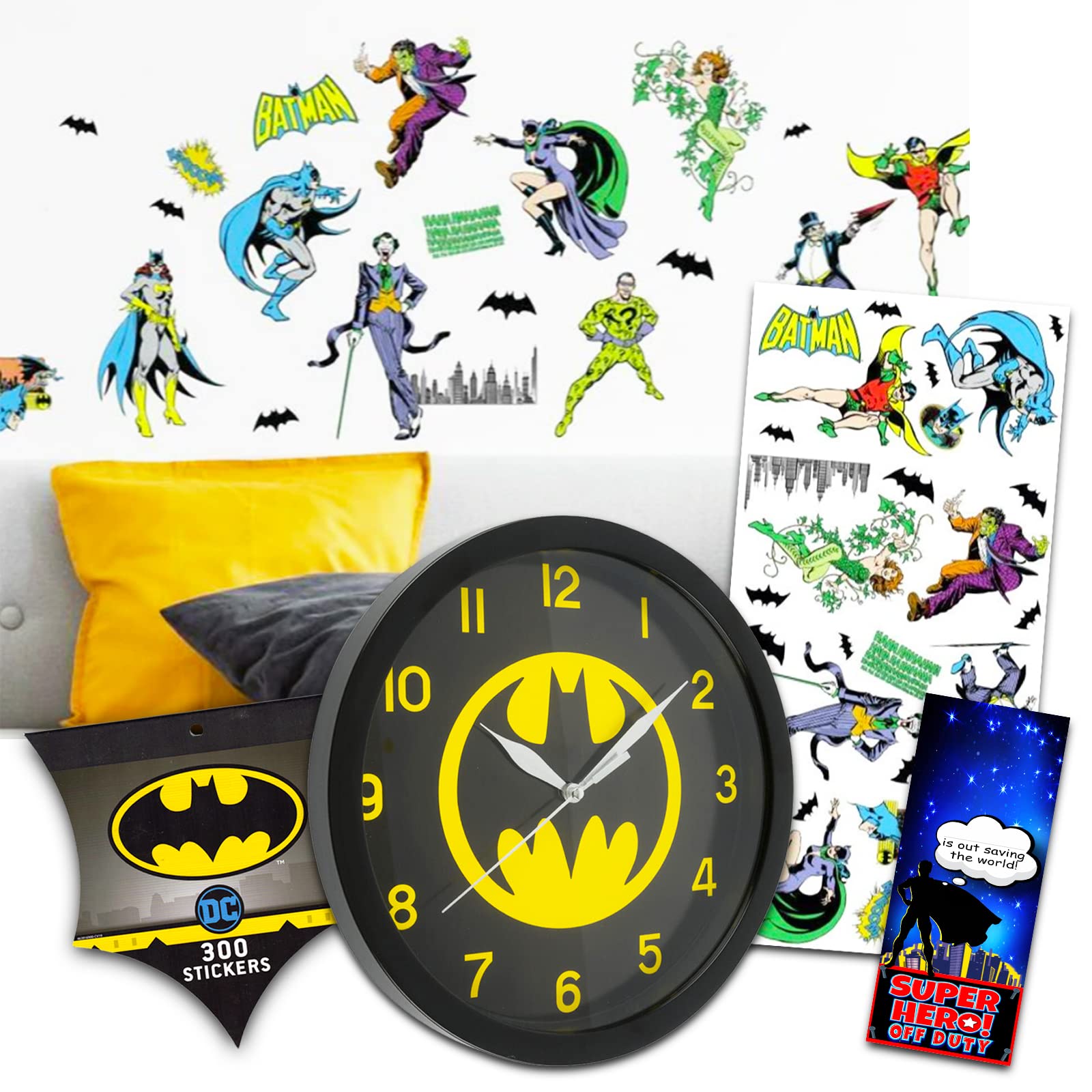 DC Comics Batman Room Decor Bundle - 31 Pc Wall Decals Set with Wall Clock & Stickers | Superhero Bedroom Decor for Kids & Teens | Perfect for Birthday Gifts & Themed Rooms