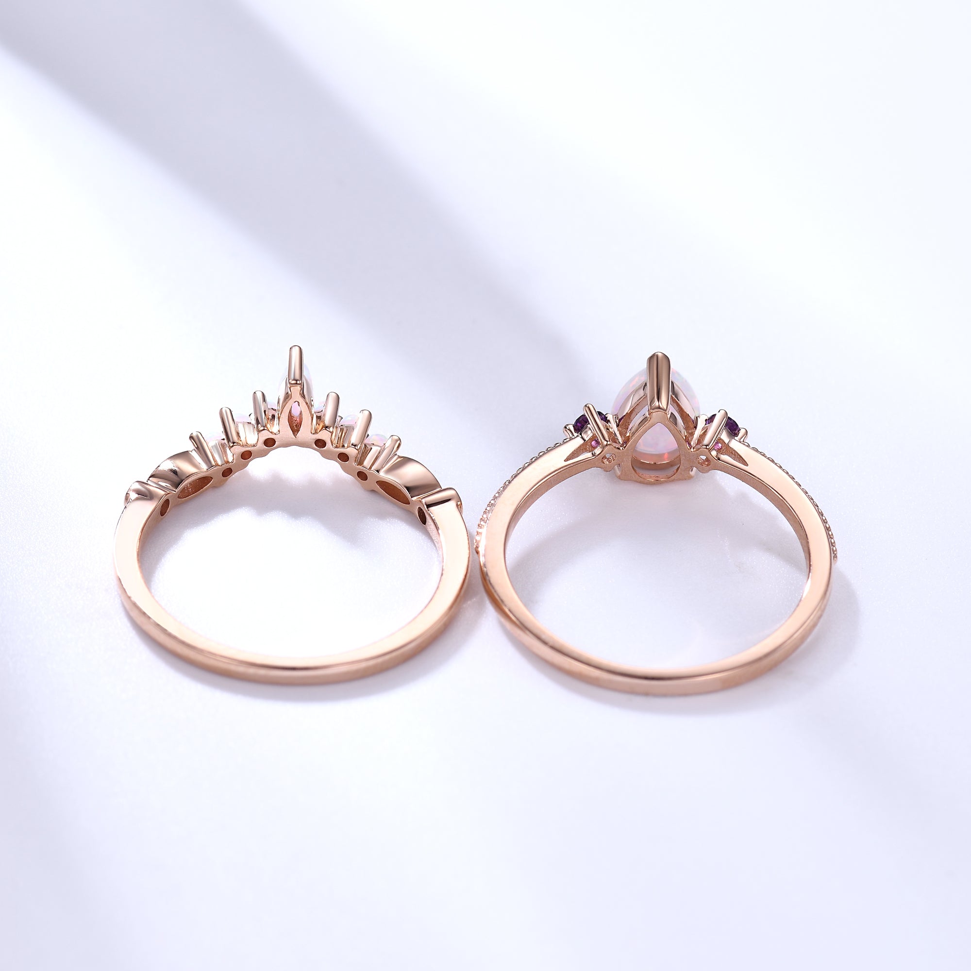 Exquisite Pear Opal Engagement Ring Set in Rose Gold with Amethyst Accents - Perfect for Wedding, Proposal & Anniversary Gifts