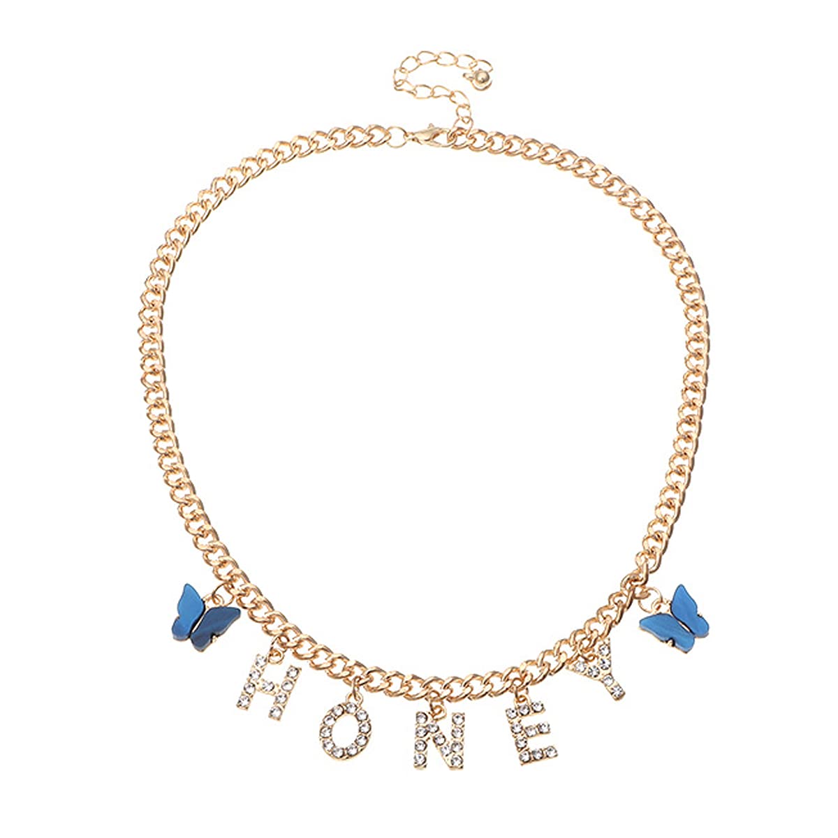 Butterfly Charm Crystal Honey Baby Angel Figaro Pendant Necklace - Dainty Letter Choker for Women & Girls - Perfect for Gifts, Parties, and Everyday Wear