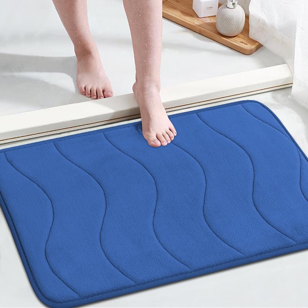 Premium Flamingo Print Memory Foam Bathroom Mat - Super Soft Non-Slip Shower Rug (24x36 Inches) in Royal Blue - Perfect for Bathroom, Shower & Spa Decor