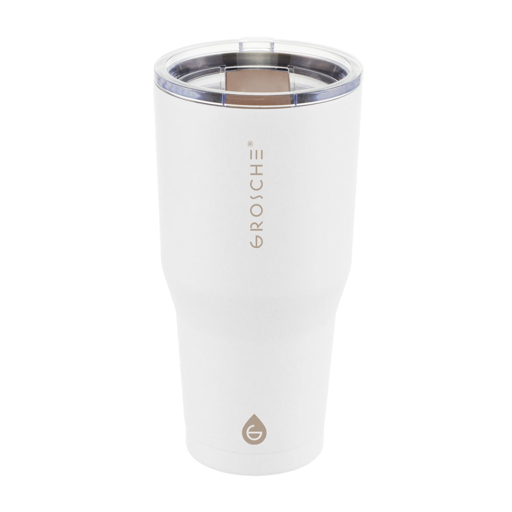 Grosche YUKON 30oz Stainless Steel Insulated Travel Mug with Slider Lid - Leakproof Vacuum Thermos for Coffee & Tea - Cream White - Perfect for Office, Camping & Road Trips