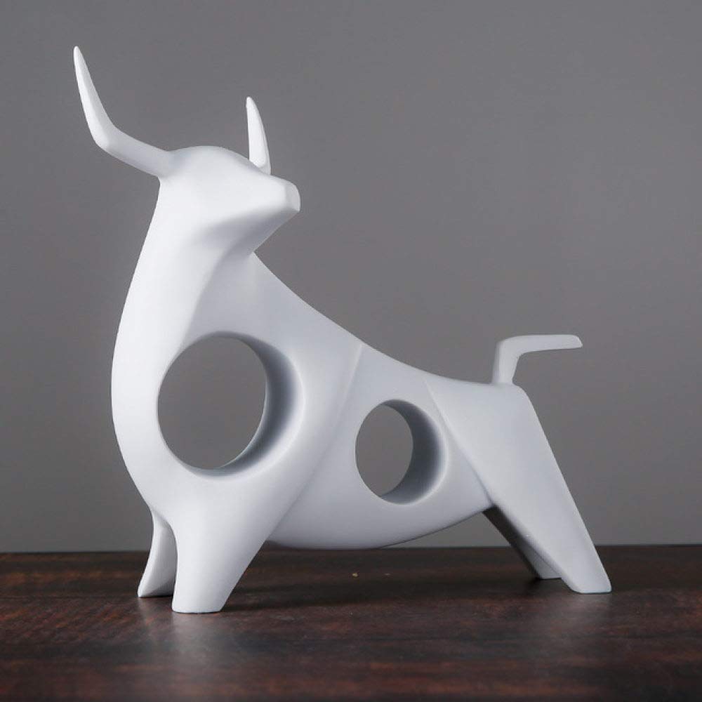 HUANSUN Abstract Bull Sculpture - Hollow Resin Bison Statue, Modern Animal Art Decor for Home & Office - Wildlife Ornament, Unique Gift Idea for Coworkers, Housewarming & Business Gifts (White) - Perfect for Living Room, Office Desk & Bookshelf Decor
