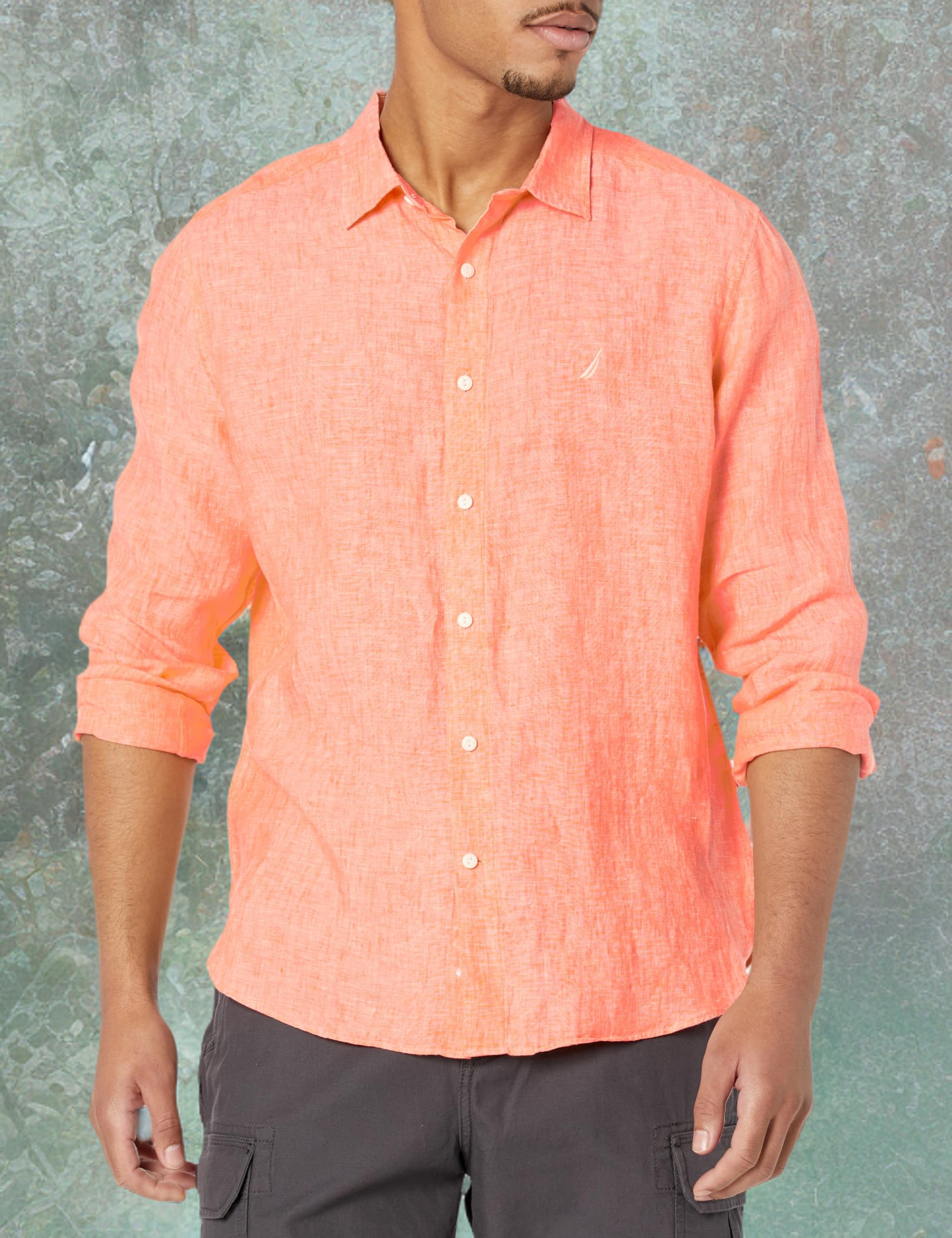 Nautica Men's Linen Shirt - Breathable Casual Button Down Shirt for Summer | Lightweight & Comfortable for Beach, Travel & Outdoor Activities