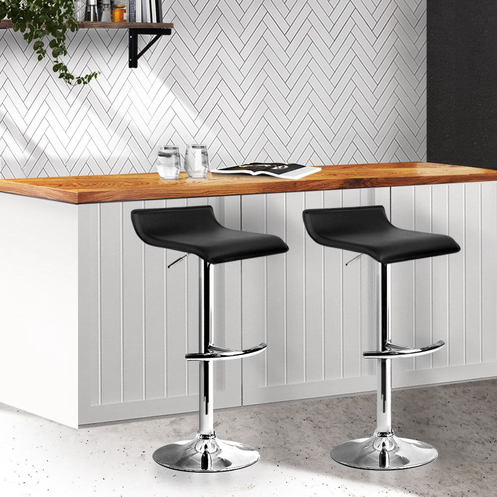Adjustable Height Bar Stools with Gas Lift Mechanism - Set of 2 Black Counter Stools for Kitchen Island, Breakfast Bar & Home Decor