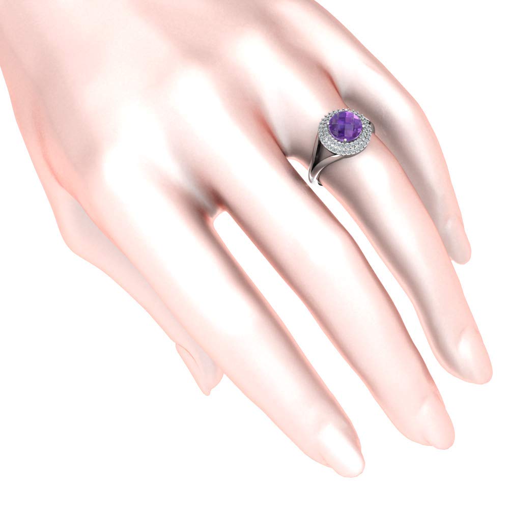 925 Sterling Silver Round Gemstone Birthstone Double Halo Ring for Women - Perfect Gift for Birthday, Anniversary & Special Occasions