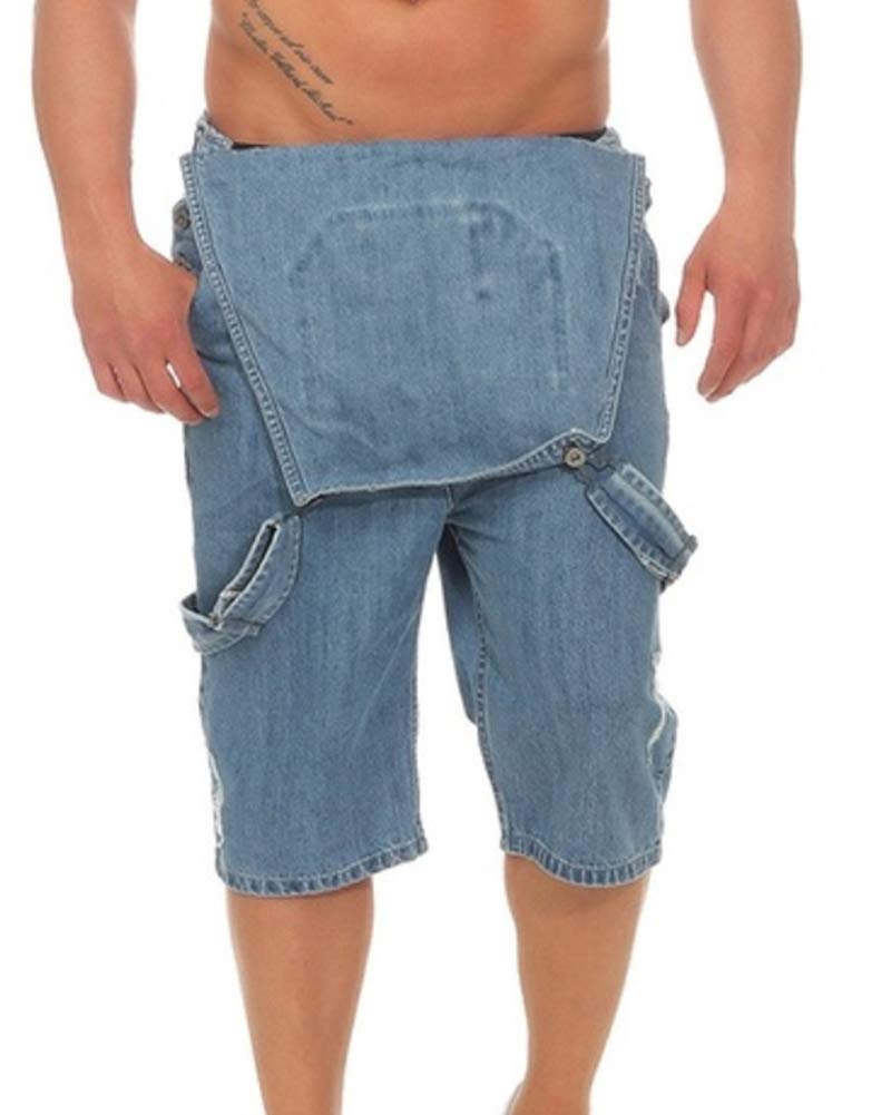 AnyuA Men's Denim Bib Overalls - Dungaree Shorts with Adjustable Straps & Multiple Pockets | Comfortable Jeans Trousers for Casual Wear, Work, Outdoor Activities & Summer Fashion