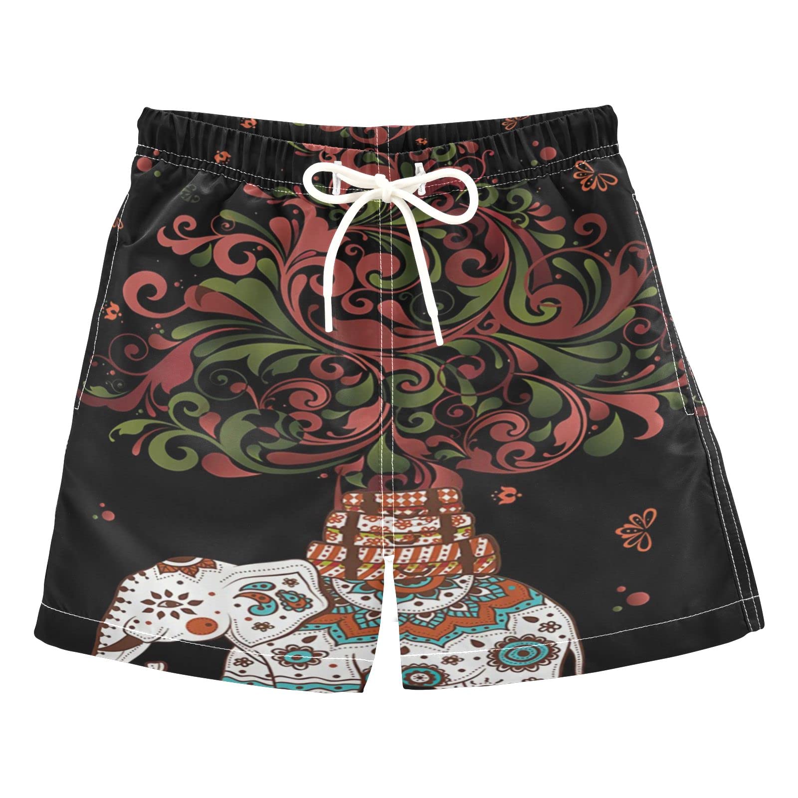 AMICHIC Boys Elephant Print Swim Trunks with Mesh Lining - Quick Dry Swim Shorts for Beach, Pool & Summer Activities - Adjustable Waist for Comfort