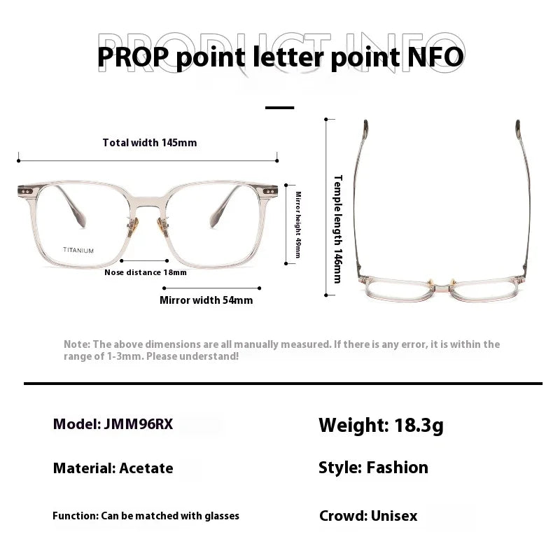 Aror Unisex Full Rim Square Acetate Titanium Eyeglasses 84296 - Stylish & Durable Eyewear for Men & Women - Perfect for Work, Reading & Everyday Fashion