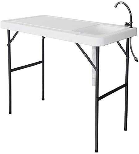 Portable Folding Camping Fish Cleaning Table with Sink Faucet - Durable Outdoor Kitchen & Garden Prep Station for Fishing, Hunting & Backyard Cooking