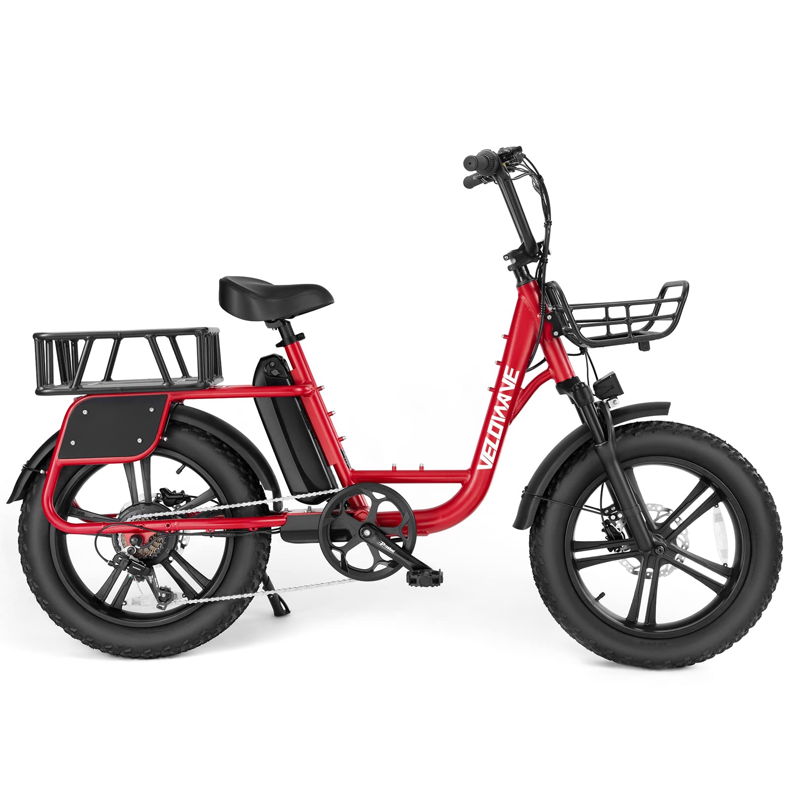 VELOWAVE Electric Bike Front & Rear Baskets for Prado S 20'' Fat Tire Ebike - Easy Install & Release Bicycle Accessories - Perfect for Grocery Shopping, Commuting & Outdoor Adventures